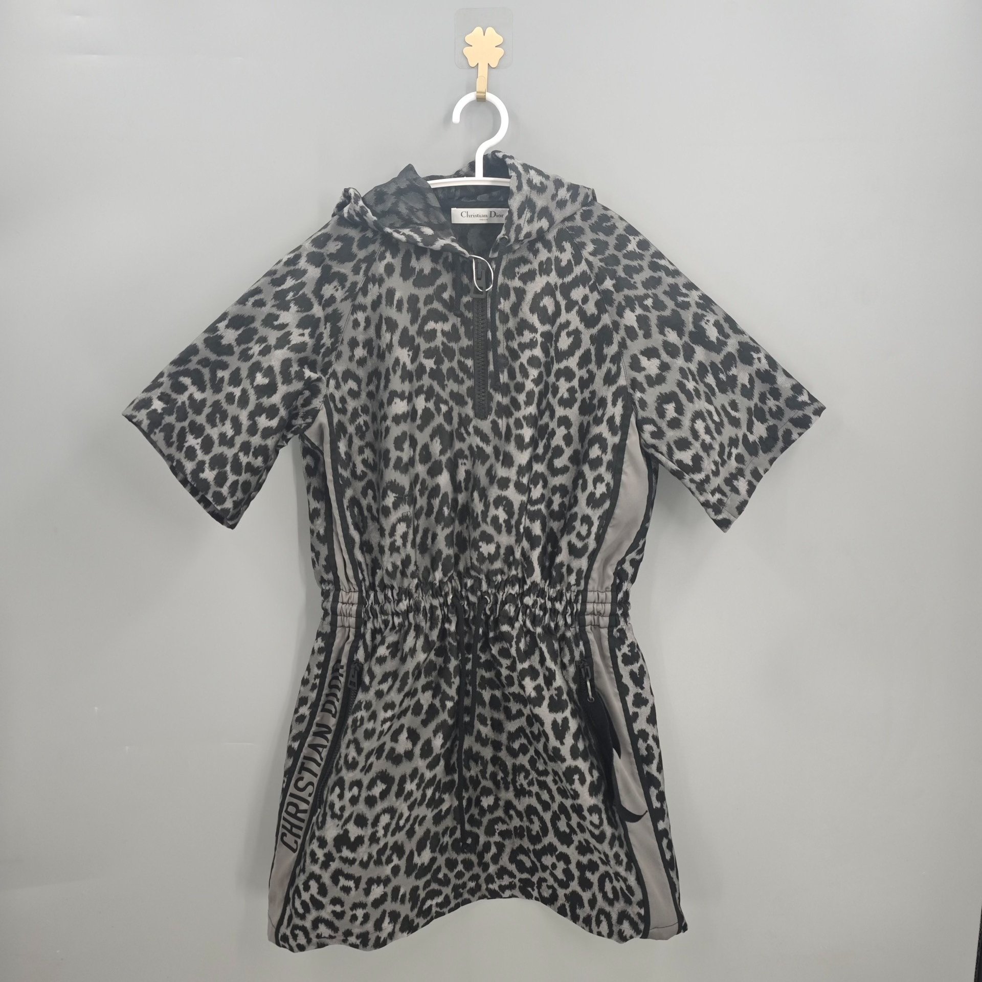 Dior Leopard Print Hooded Half-Zip Dress