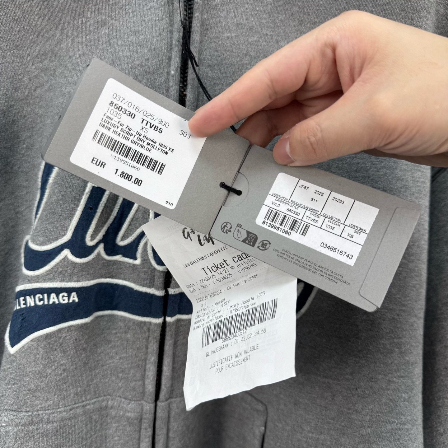Balenciaga 25 Gray Fur Hood Patch Coat — back