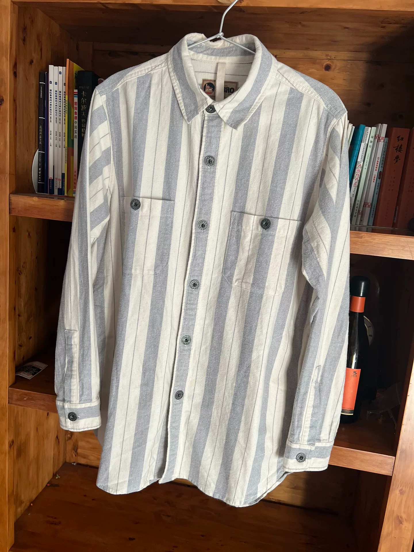 Nigel Cabourn Blue Stripe Workwear Shirt Jacket — detail