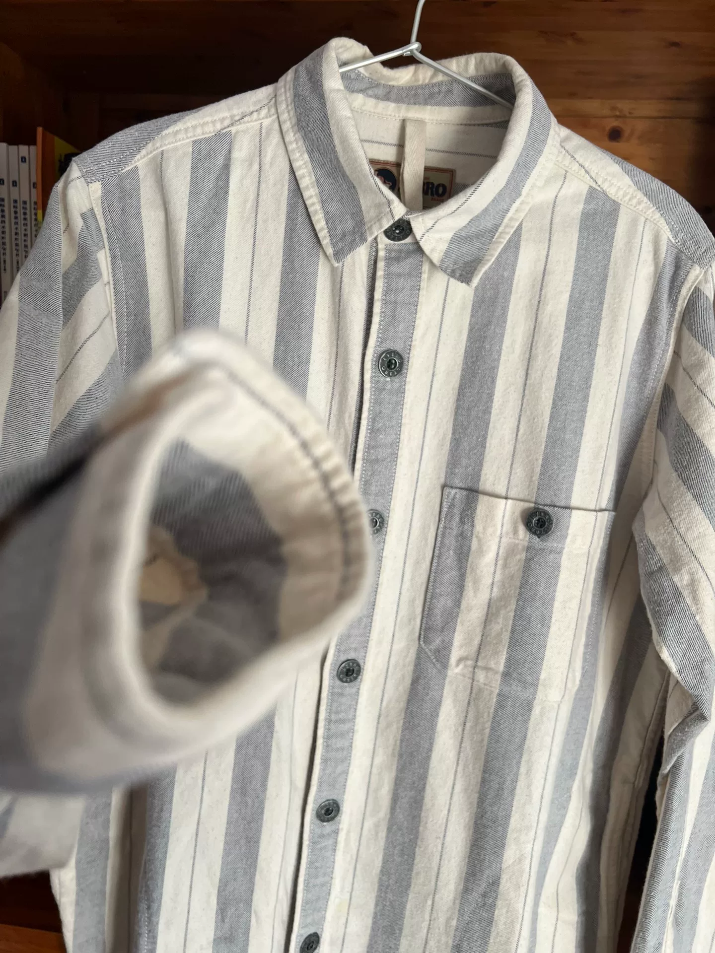 Nigel Cabourn Blue Stripe Workwear Shirt Jacket — back