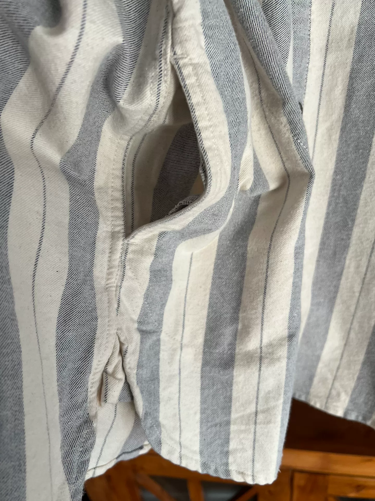 Nigel Cabourn Blue Stripe Workwear Shirt Jacket — label