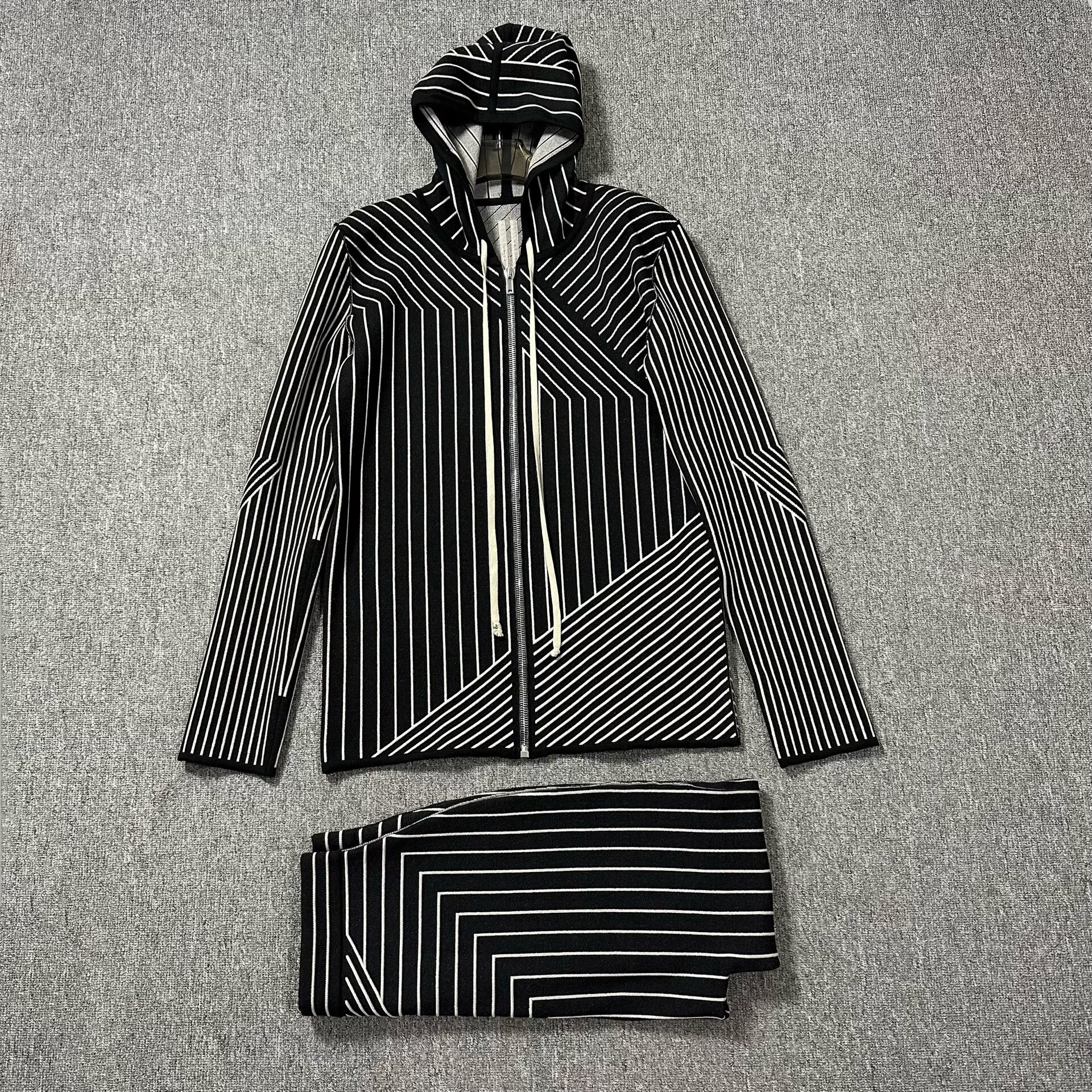 Rick Owens Striped Hooded Cardigan & Pants Set