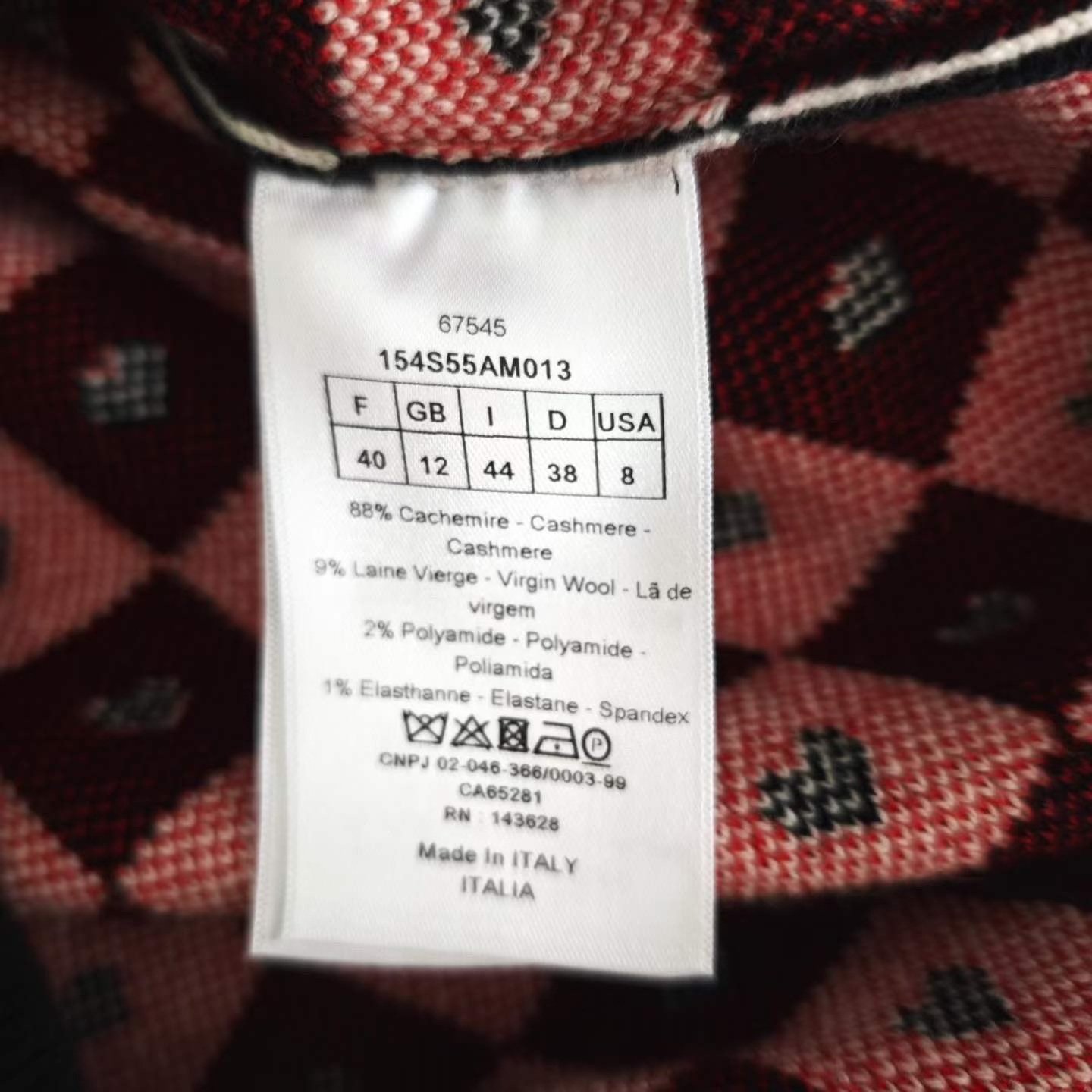 Dior Qixi Limited Heart Check Cashmere Sweater — label