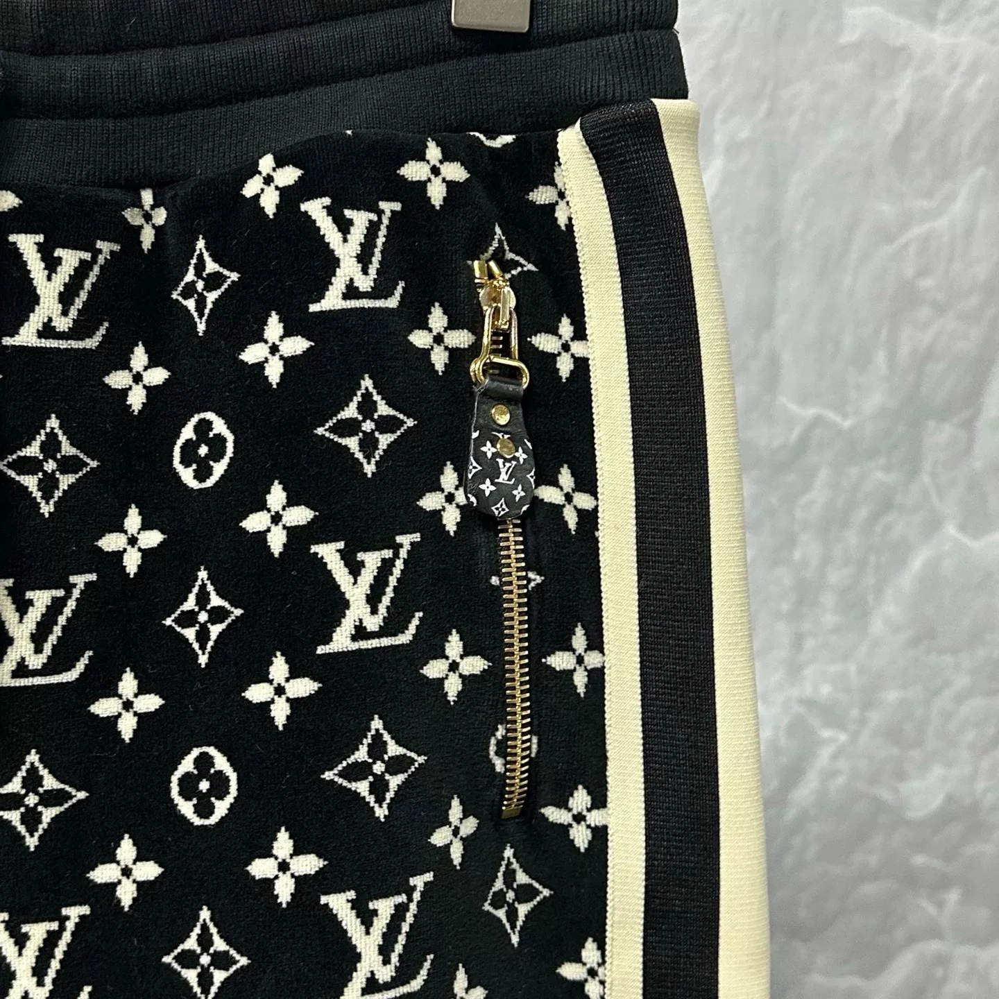 Louis Vuitton Monogram Velvet Side Stripe Pants — detail