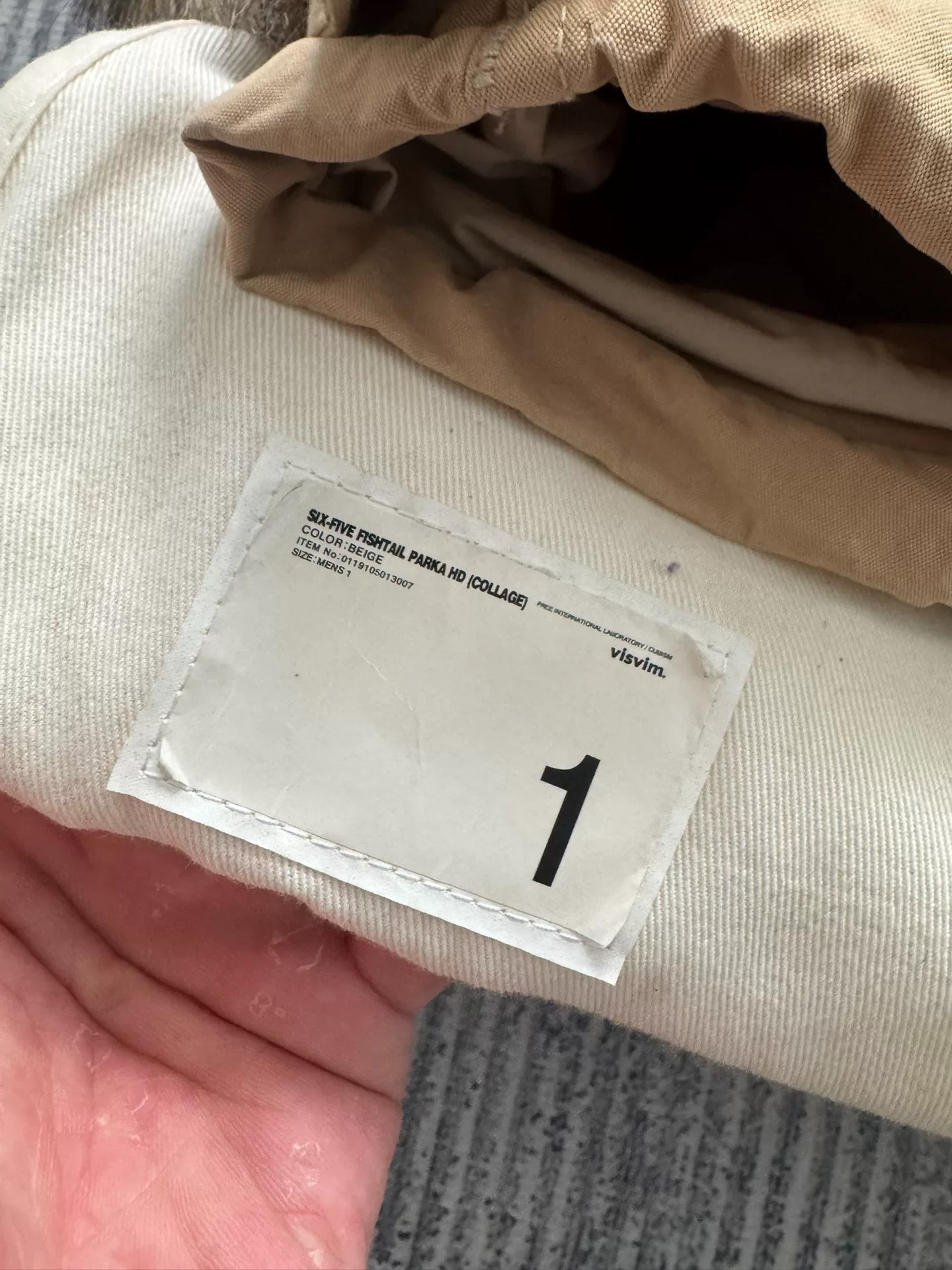 VISVIM 19SS SIX-FIVE FISHTAIL PARKA HD — label