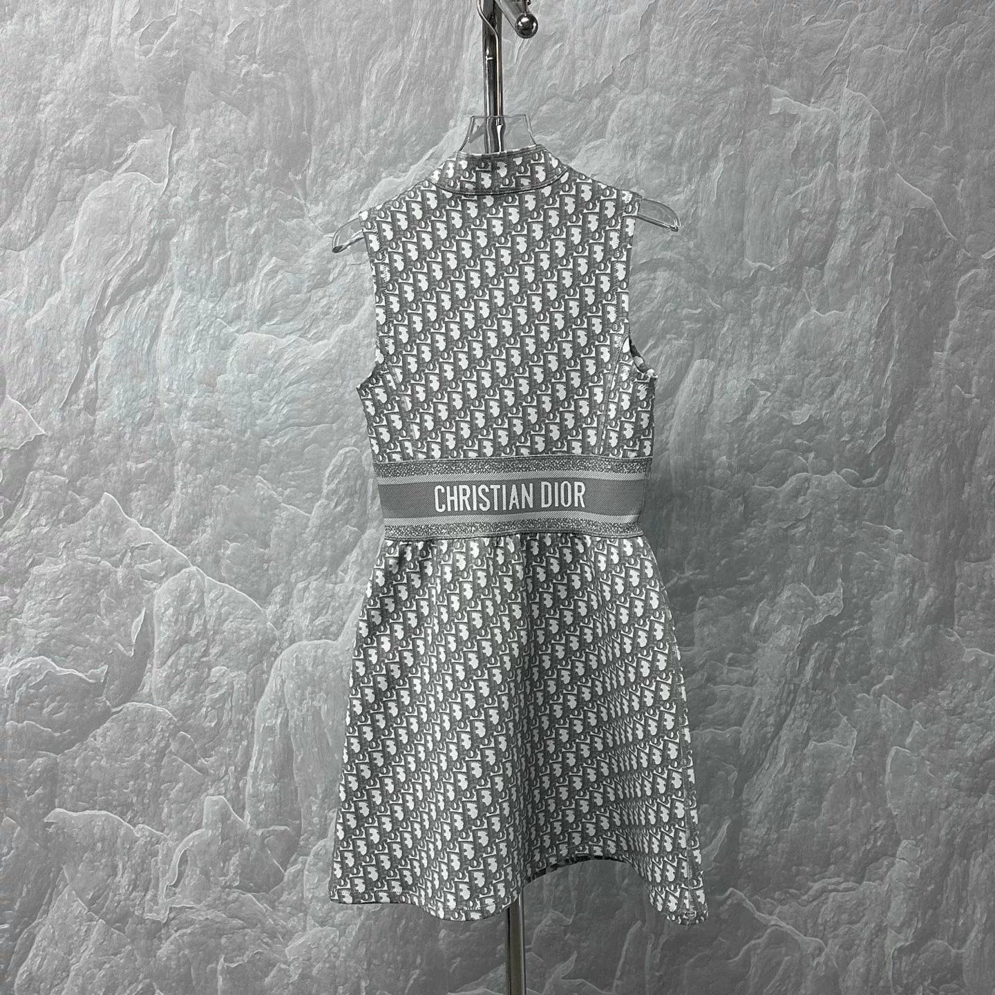 Dior Monogram Sleeveless Half-Zip Dress — label