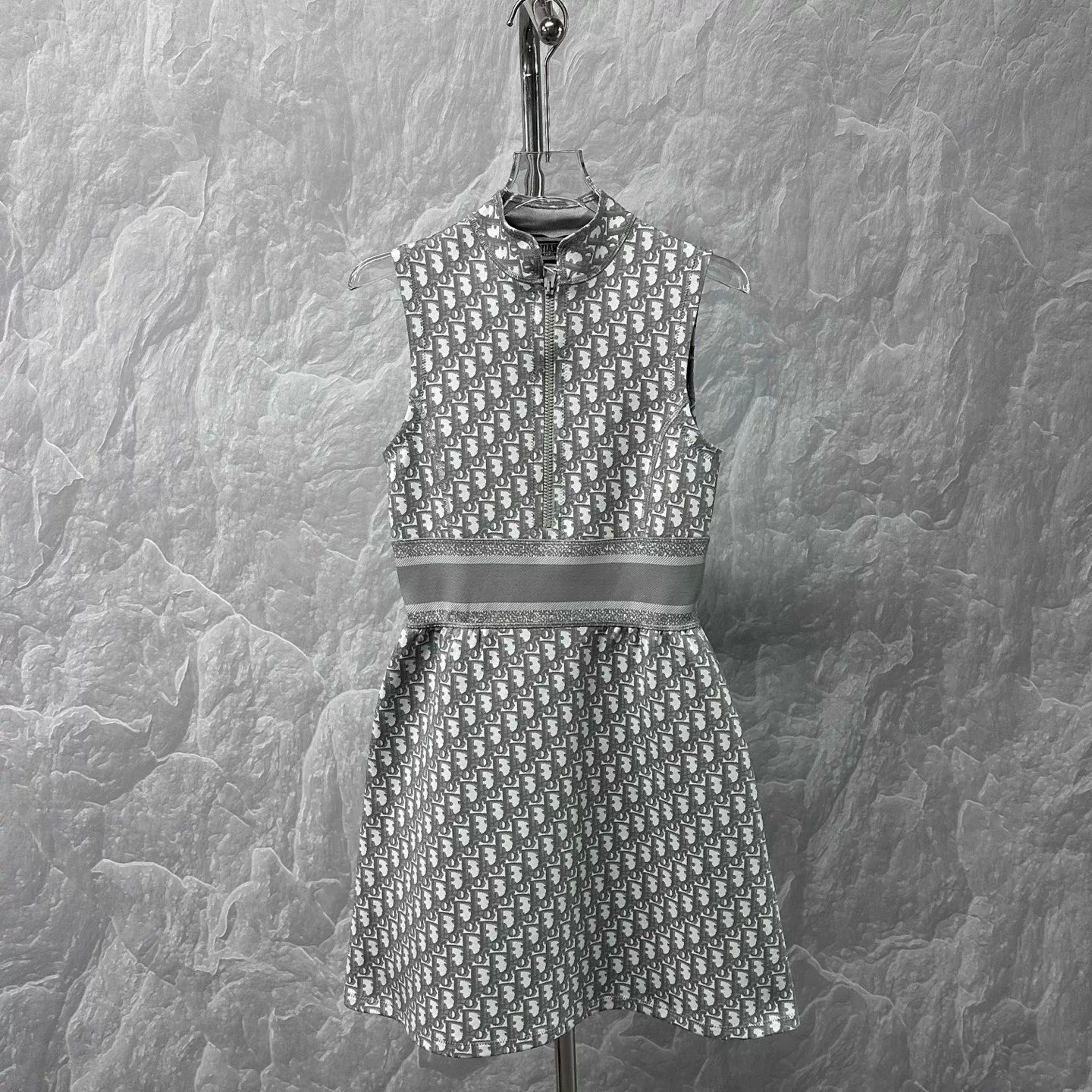 Dior Monogram Sleeveless Half-Zip Dress — detail