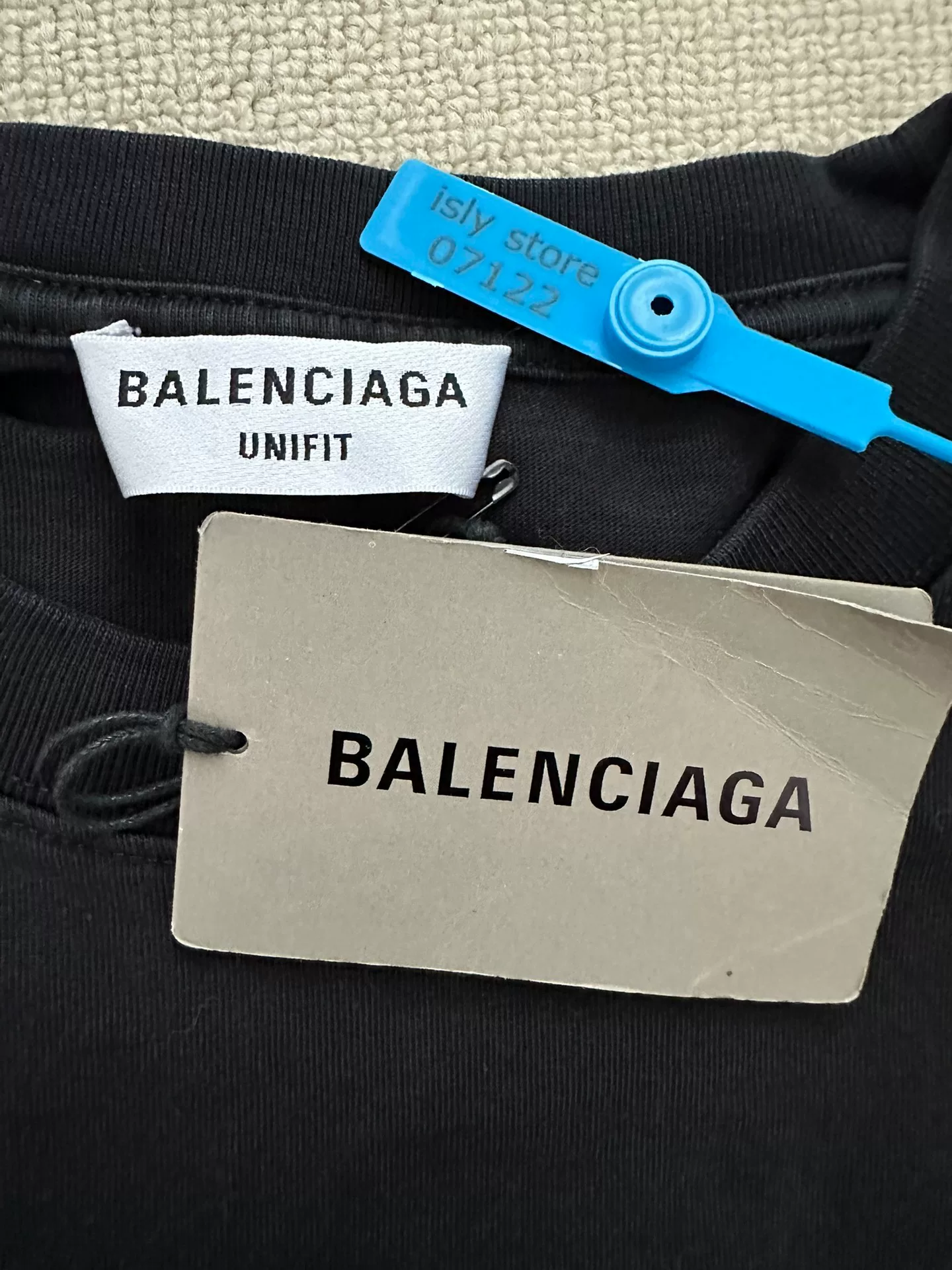 Balenciaga Letter Print Hole Short Sleeve T-shirt — label
