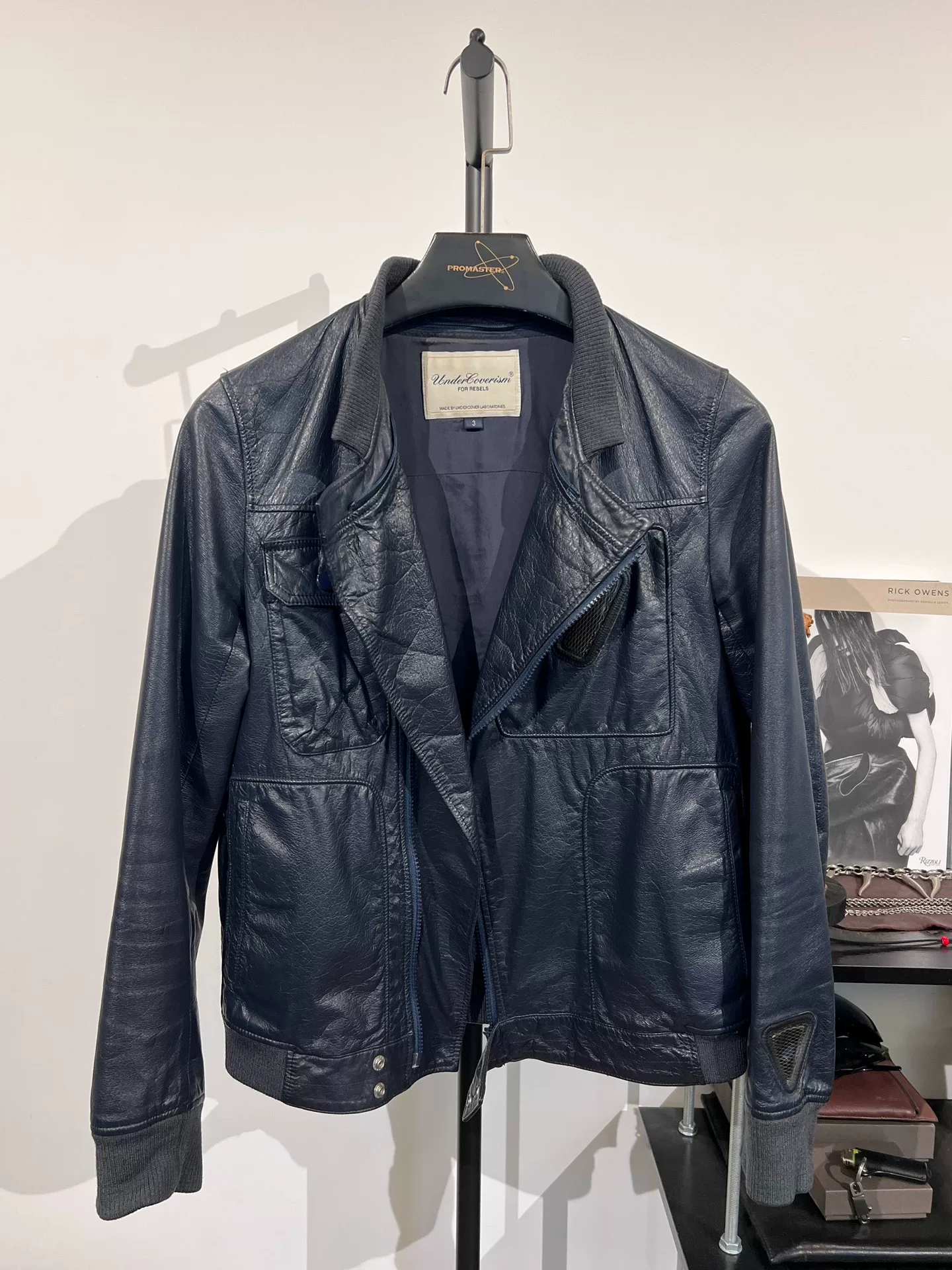 Undercover Detachable Hood Leather Biker Jacket — front