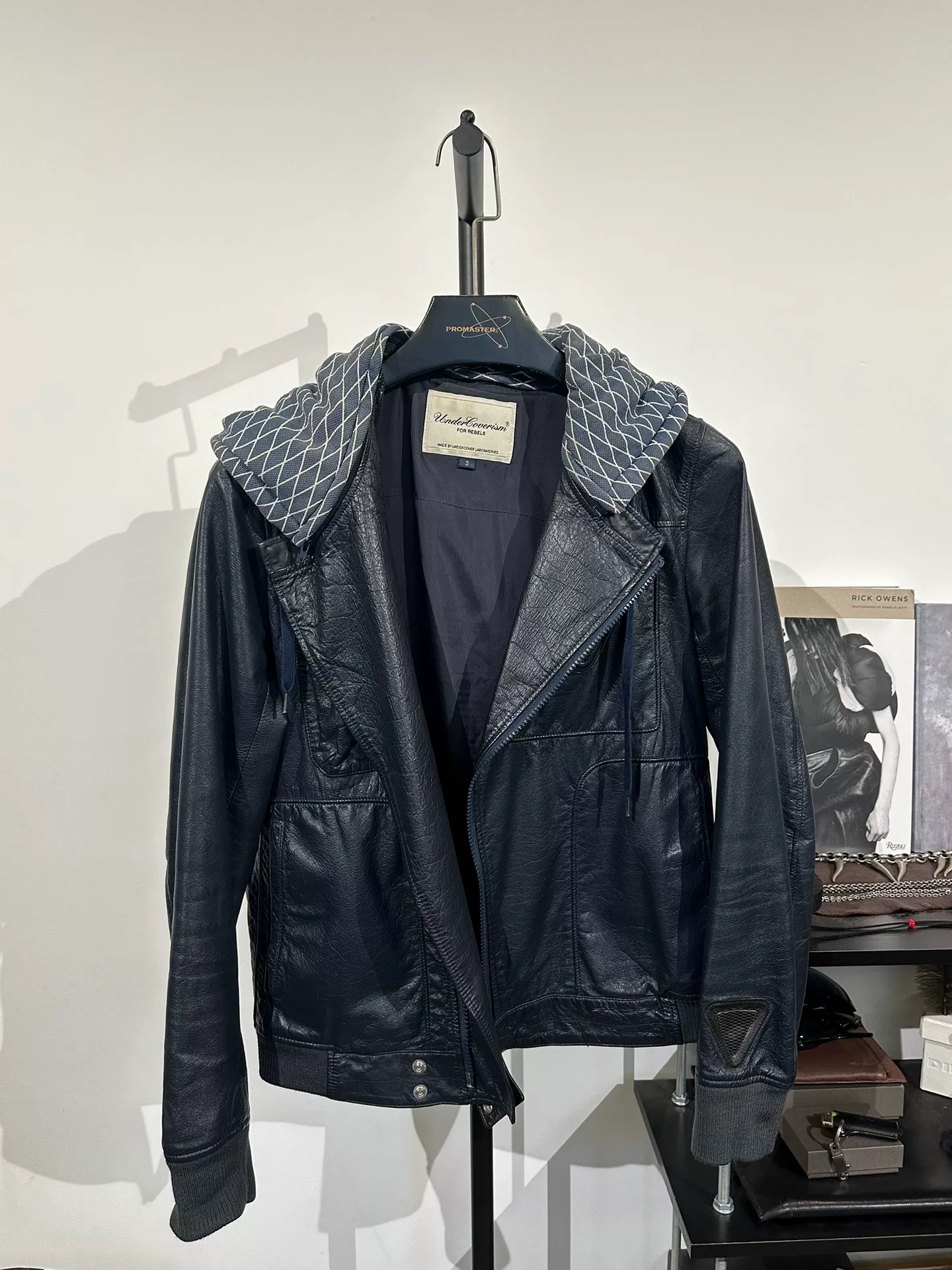 Undercover Detachable Hood Leather Biker Jacket