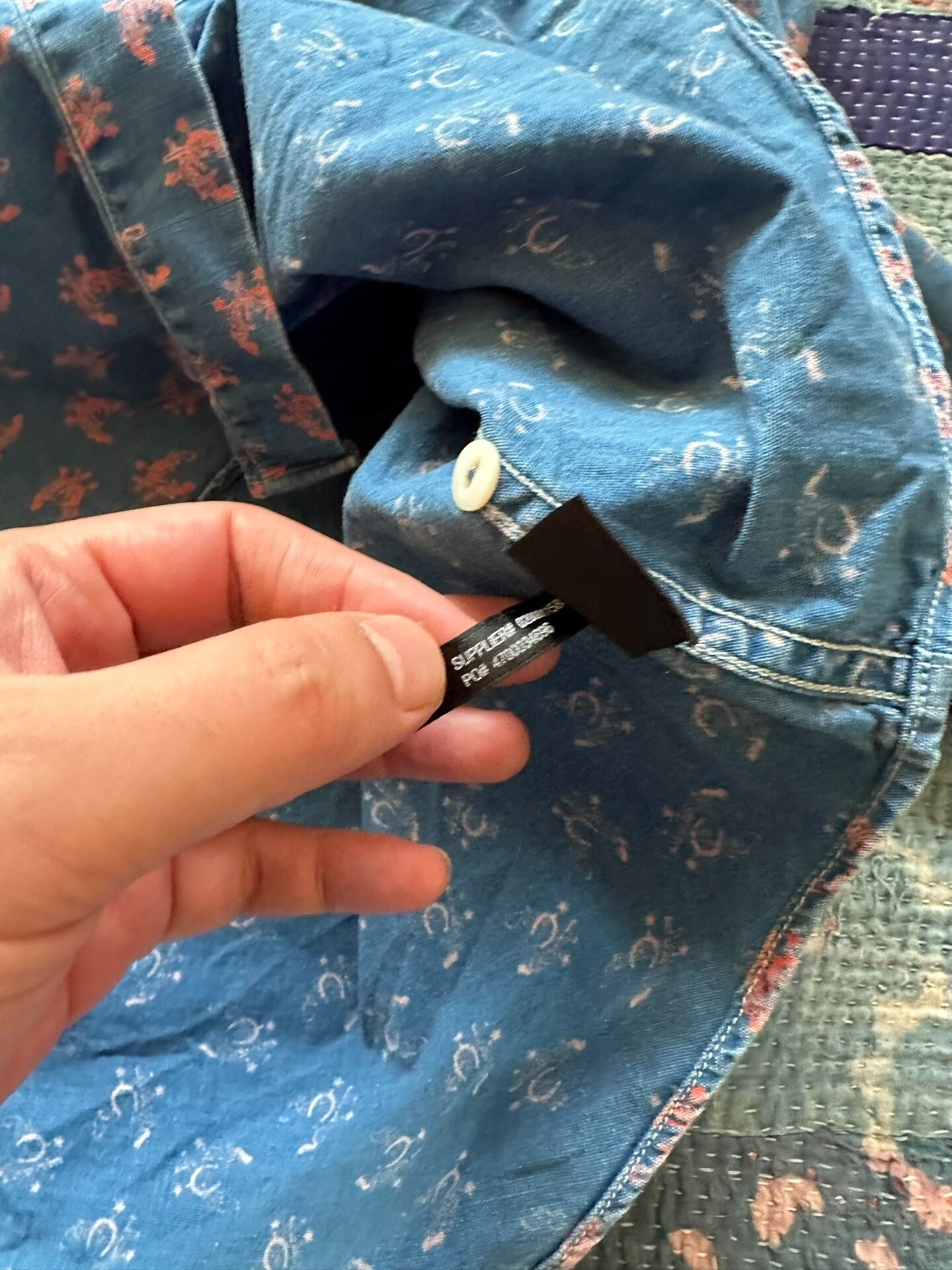RRL Blue Shirt with Red Patterns — label