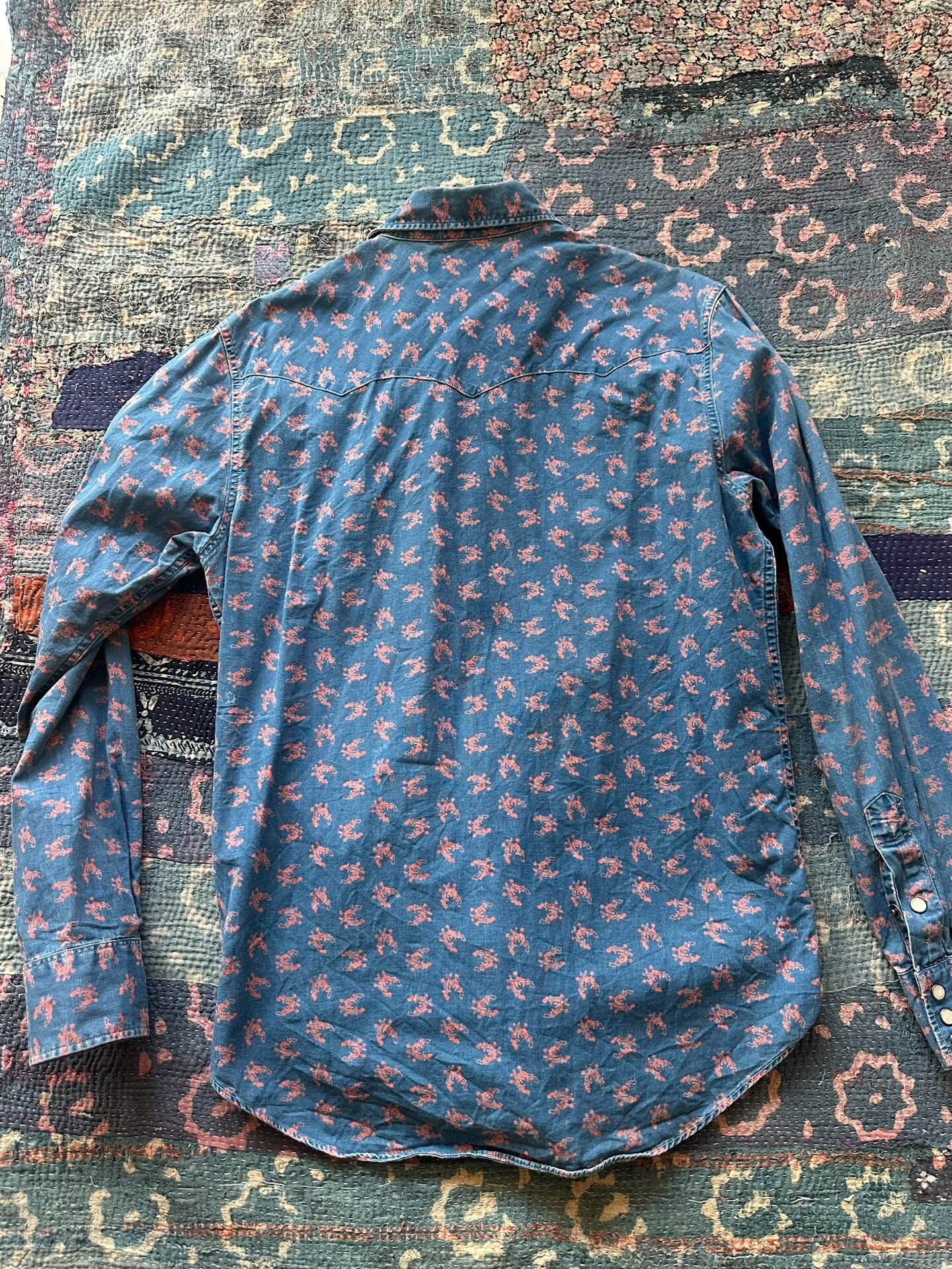 RRL Blue Shirt with Red Patterns — front