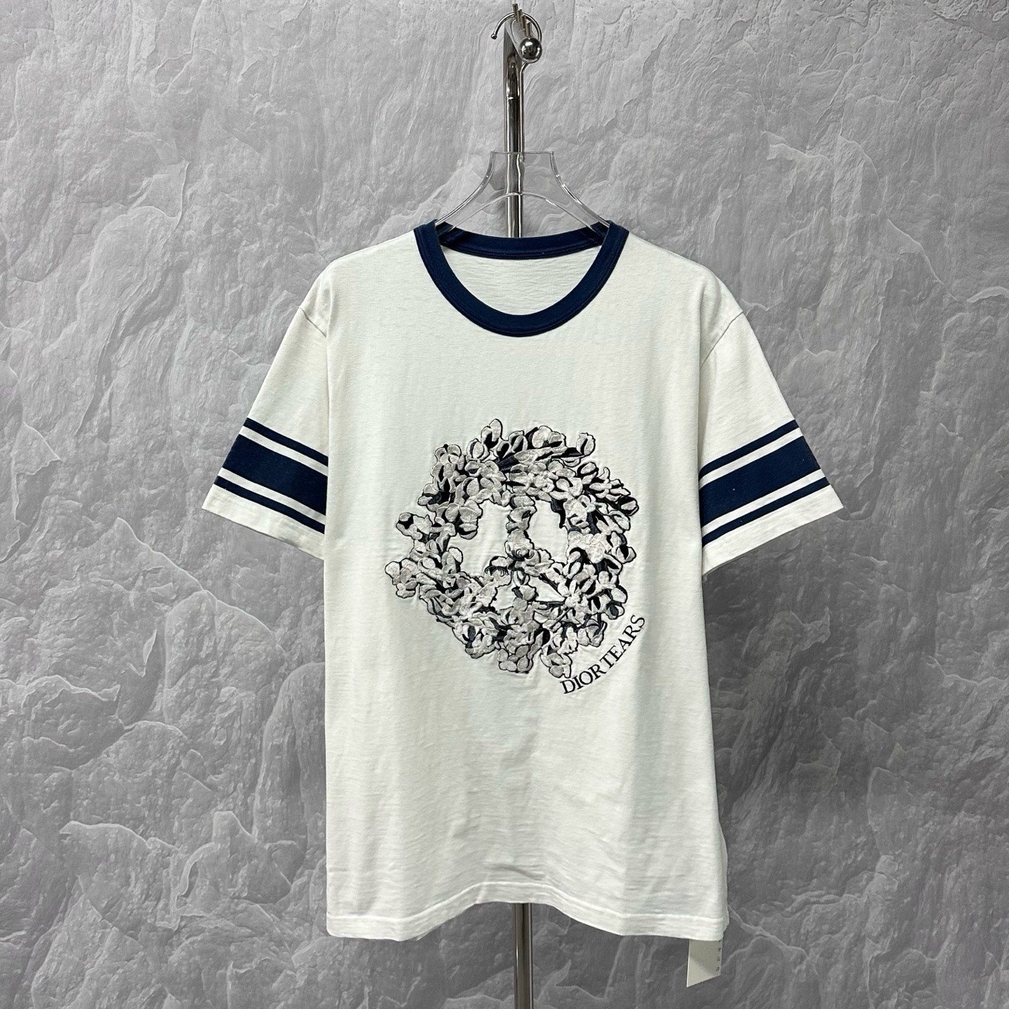Dior Tears Embroidered Floral Stripe T-Shirt