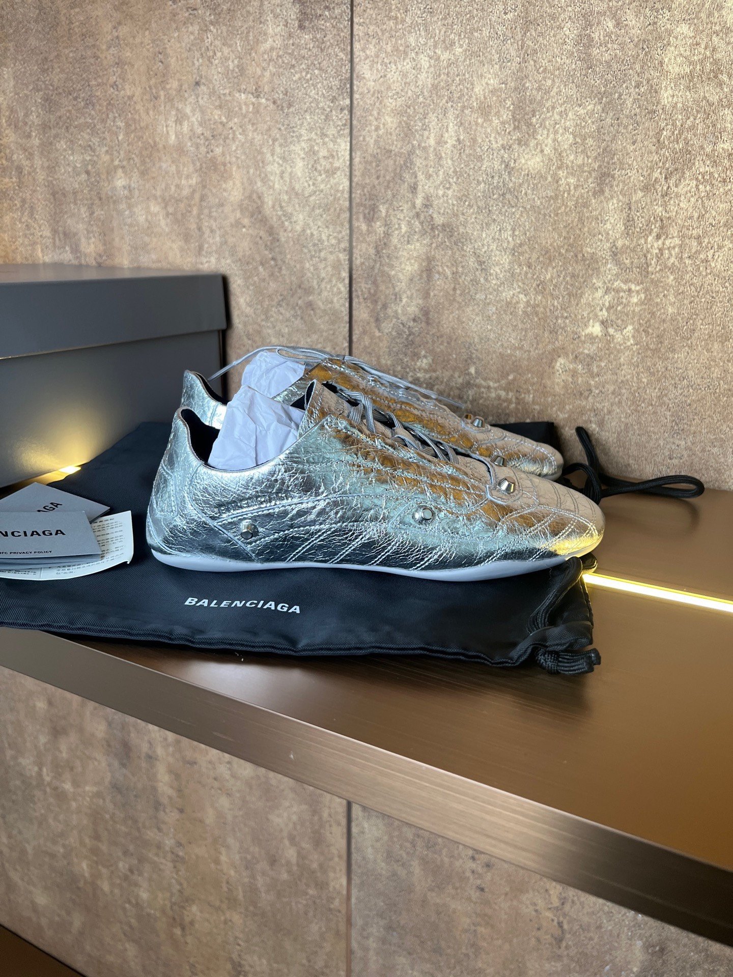Balenciaga Silver Crinkled Court Sneakers — back