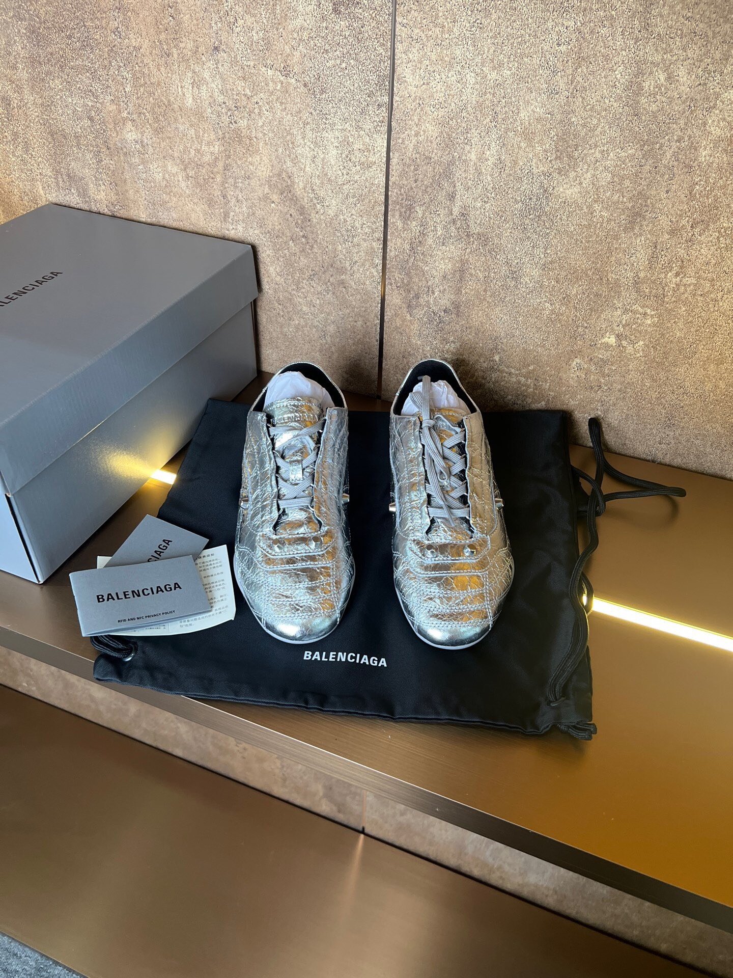 Balenciaga Silver Crinkled Court Sneakers