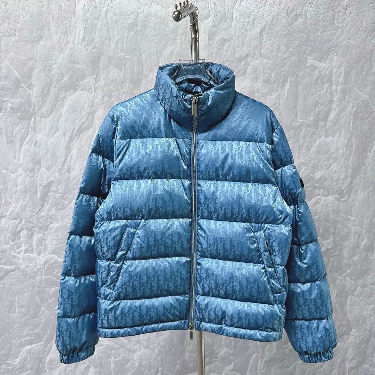 Dior Blue Stand Collar Logo Puffer Jacket