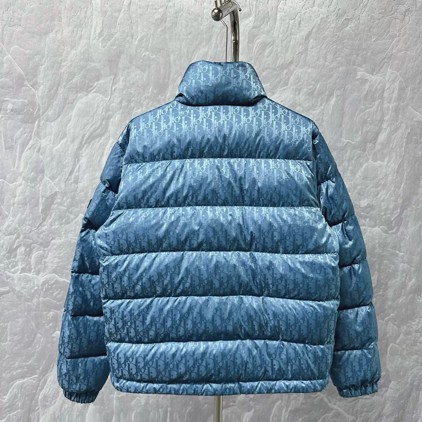 Dior Blue Stand Collar Logo Puffer Jacket — back