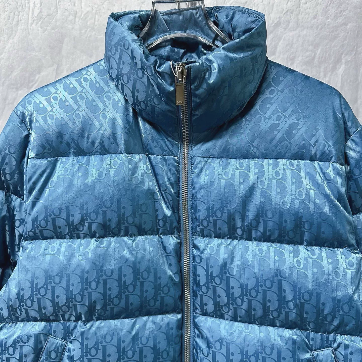 Dior Blue Stand Collar Logo Puffer Jacket — front
