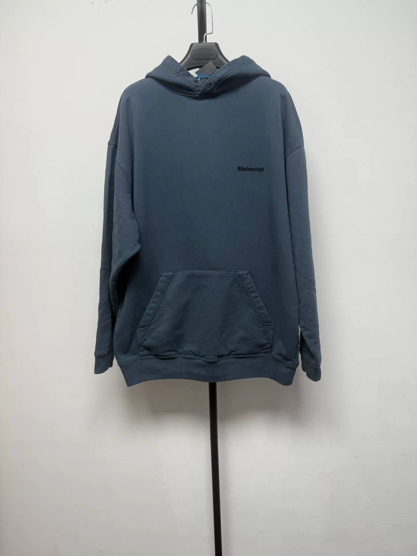 Balenciaga Blue Solid Embroidered Logo Hoodie