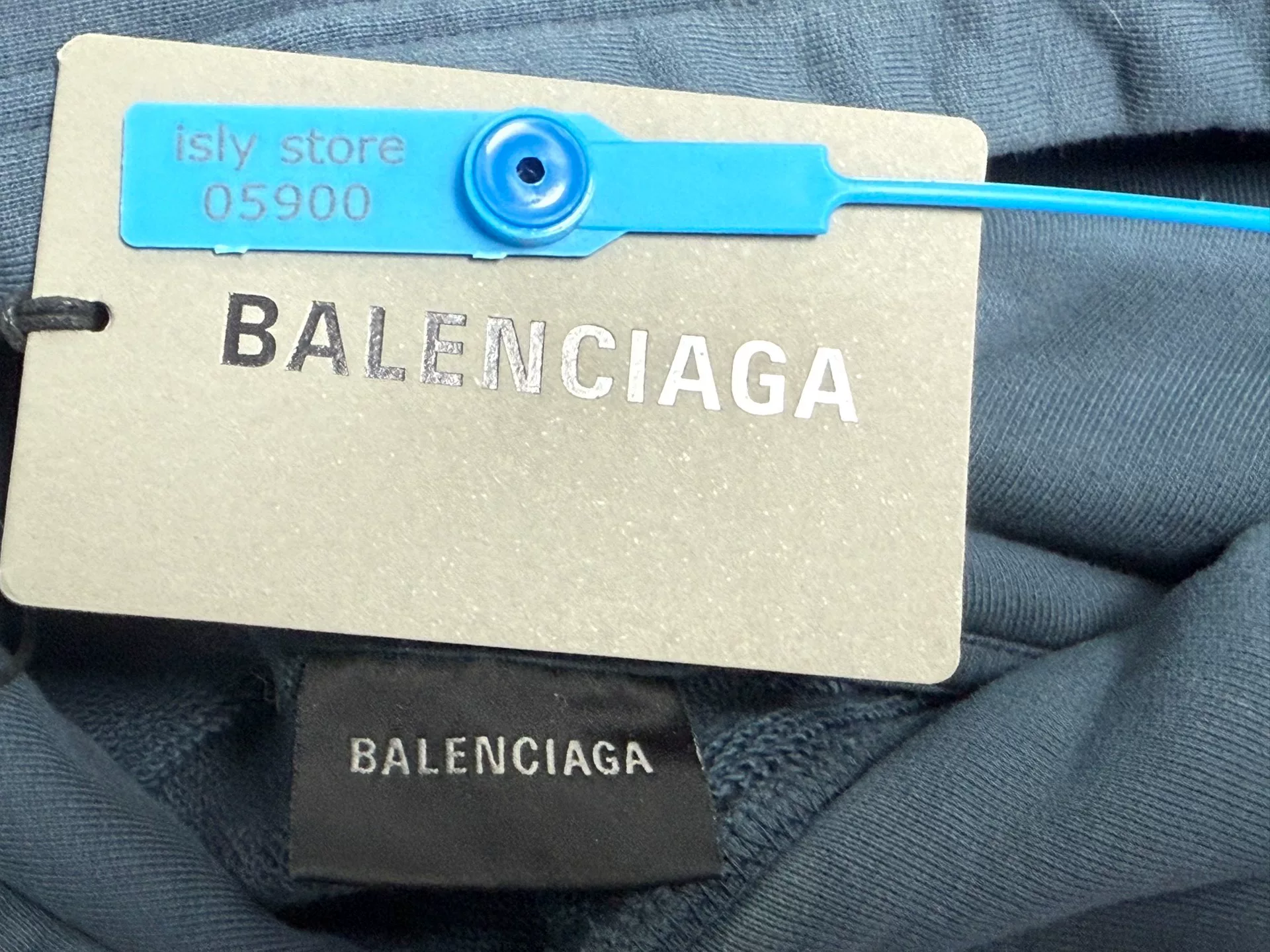 Balenciaga Blue Solid Embroidered Logo Hoodie — back