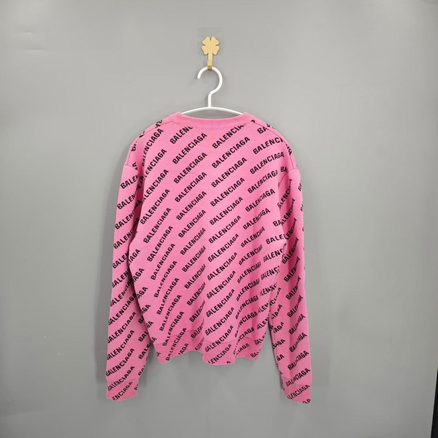 Balenciaga Pink Logo Print Knit Sweater — front