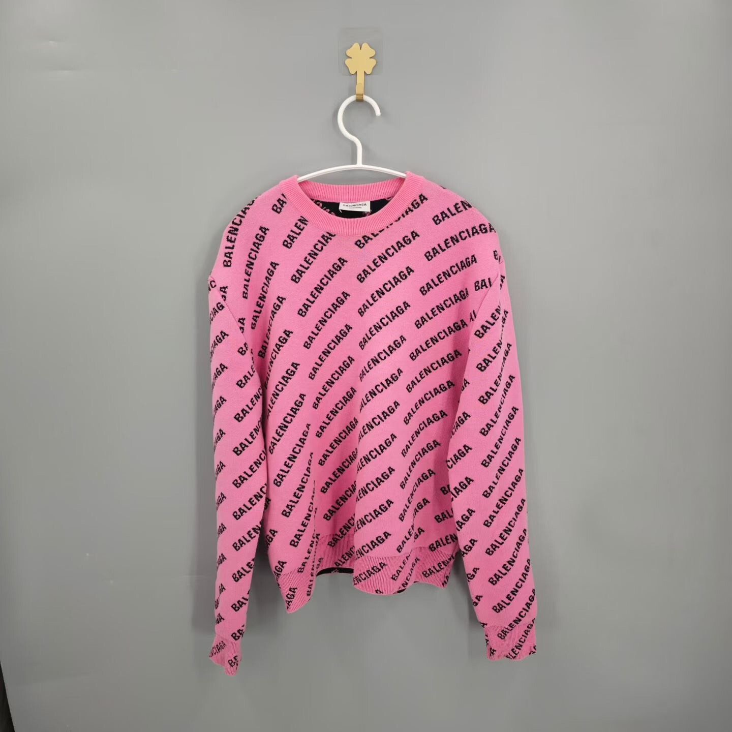 Balenciaga Pink Logo Print Knit Sweater