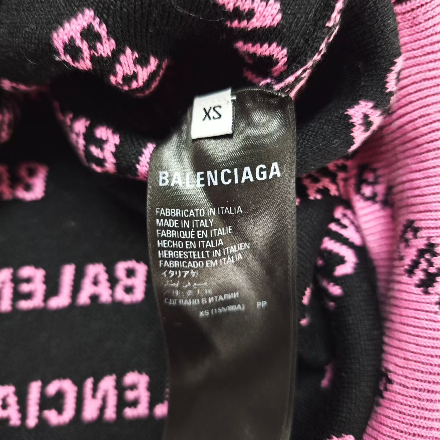 Balenciaga Pink Logo Print Knit Sweater — back