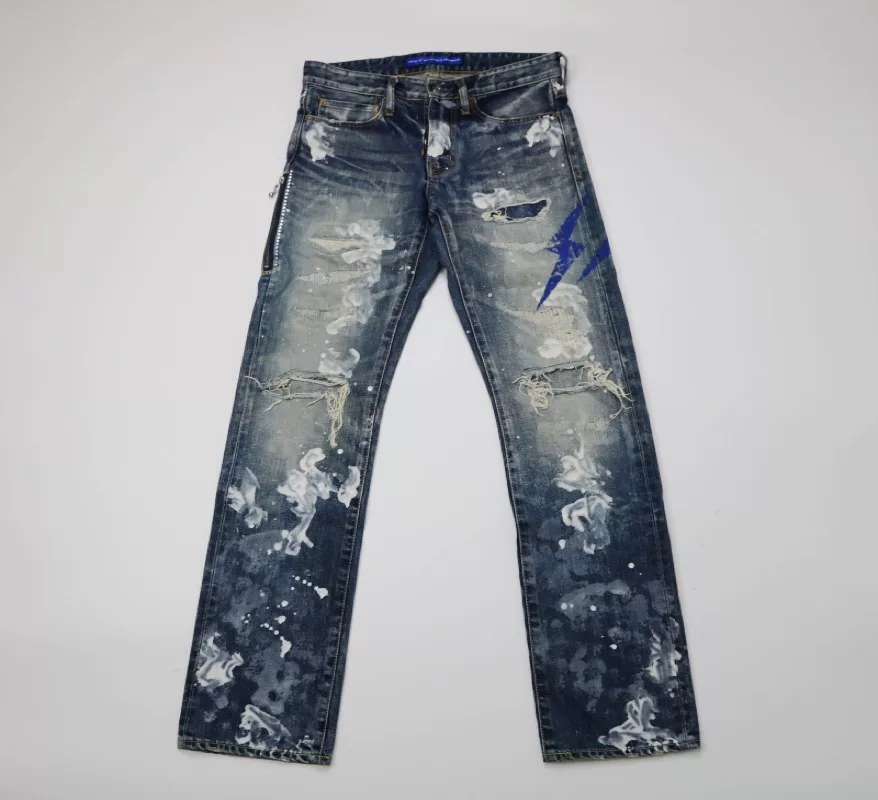 Vanquish Fragment Lightning Splatter Distressed Jeans — front