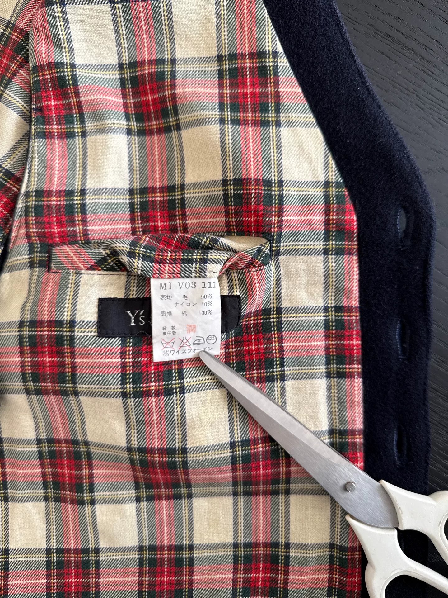 Yohji Yamamoto Y's 97AW Men's Check Vest — label