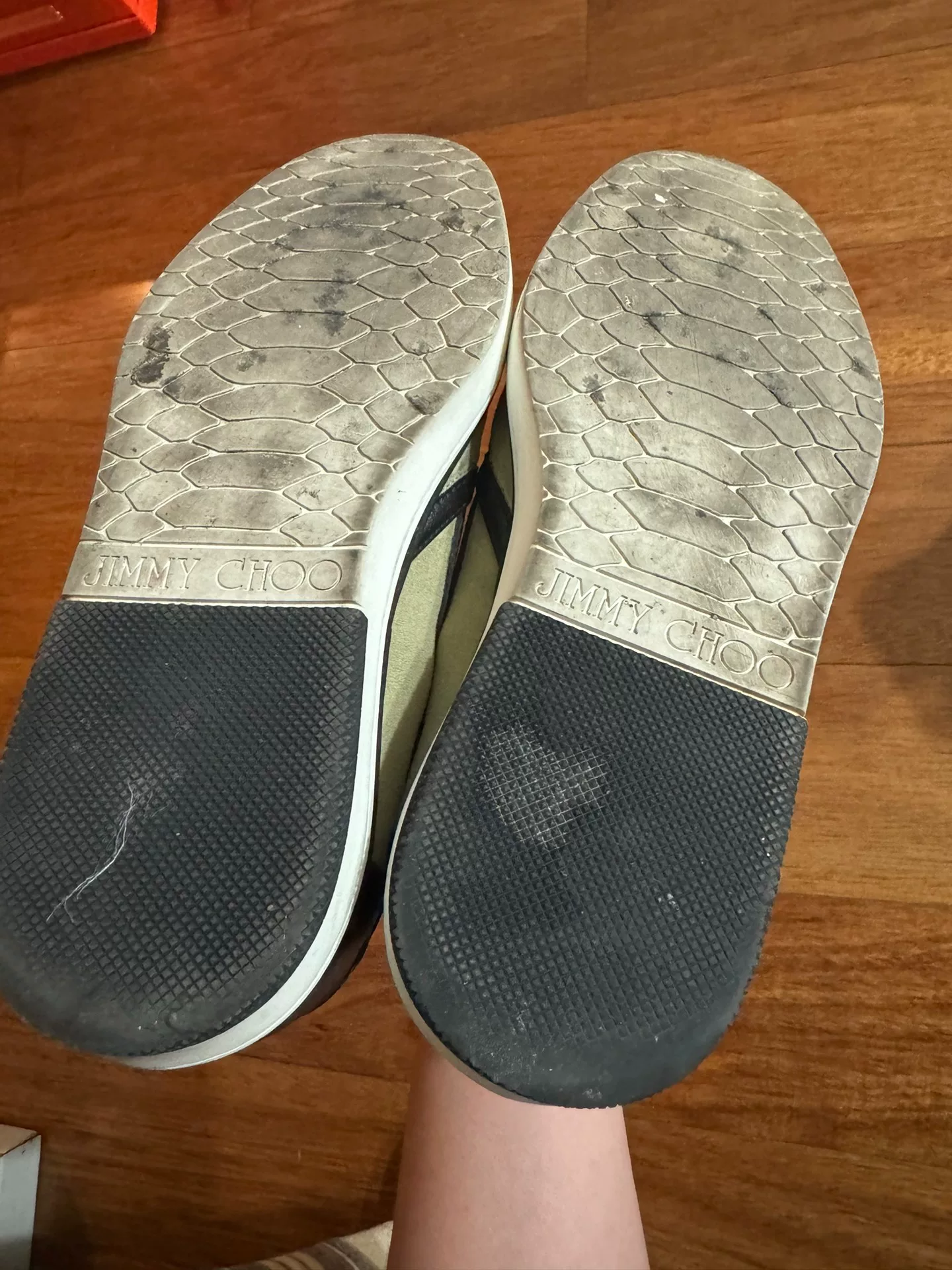 Jimmy Choo Men's Beige Suede Slip-On Shoes — label