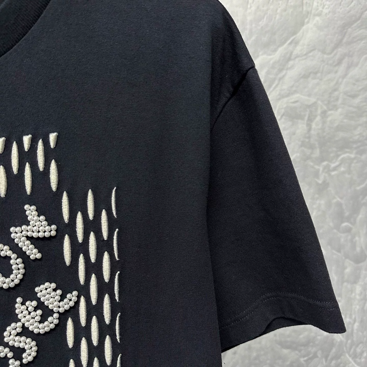 Louis Vuitton FW24 Pharrell Pearl Embroidery Tee — detail