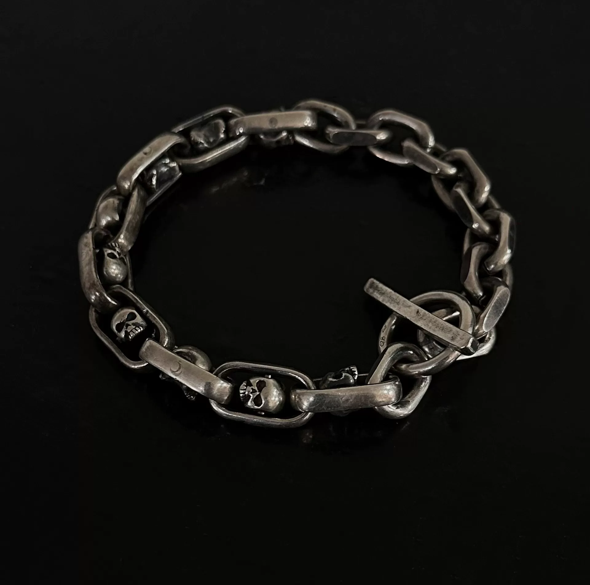 Tobias Wistisen 925 Silver Rotating Skull Bracelet