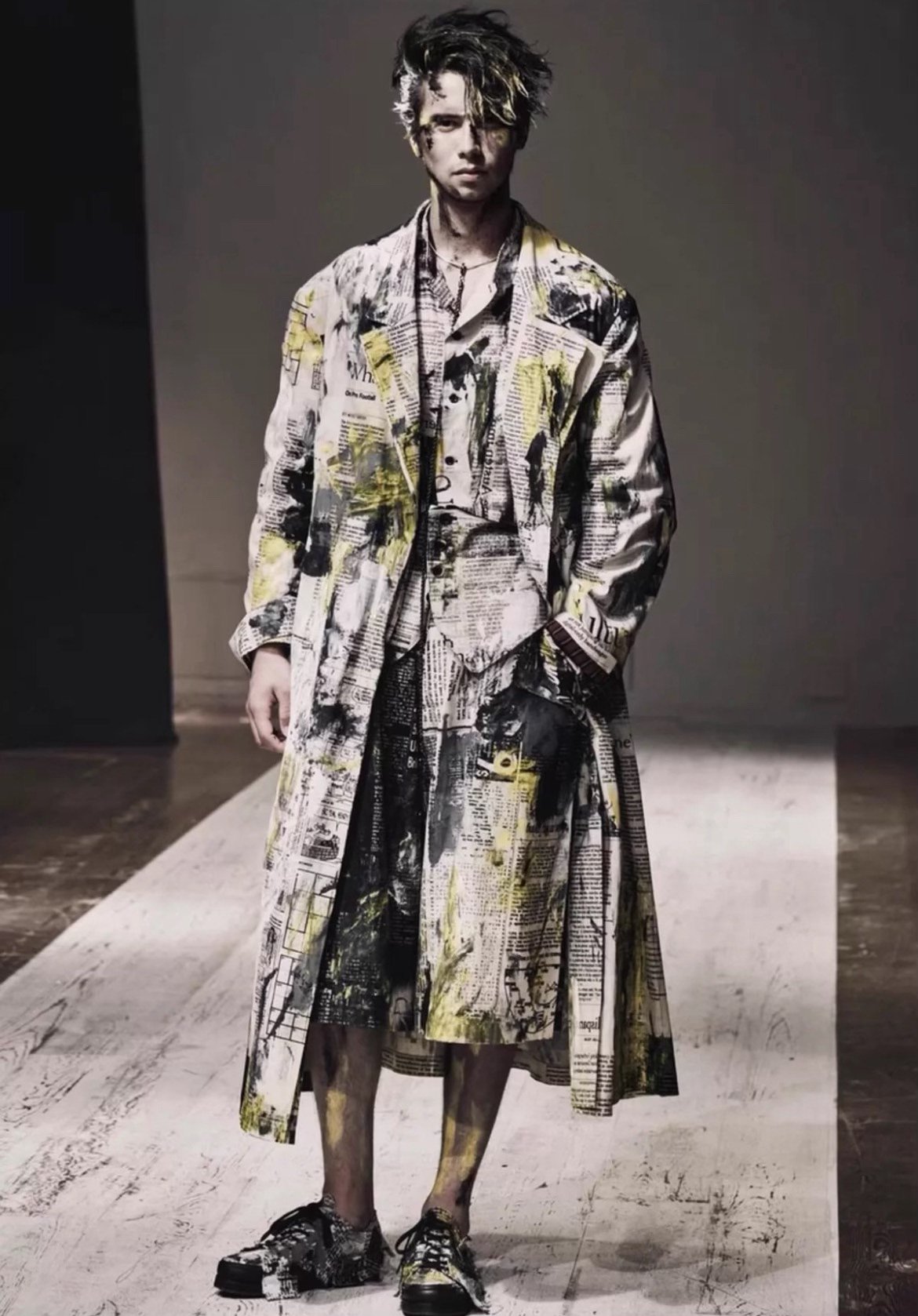 Yohji Yamamoto 22SS Newspaper Splatter Shirt — label