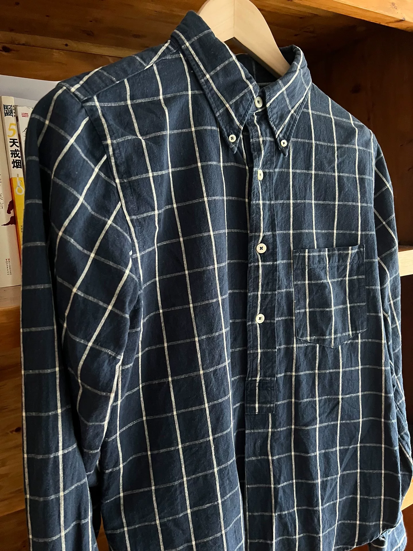 Freewheelers Vintage Indigo Check Linen Shirt — front