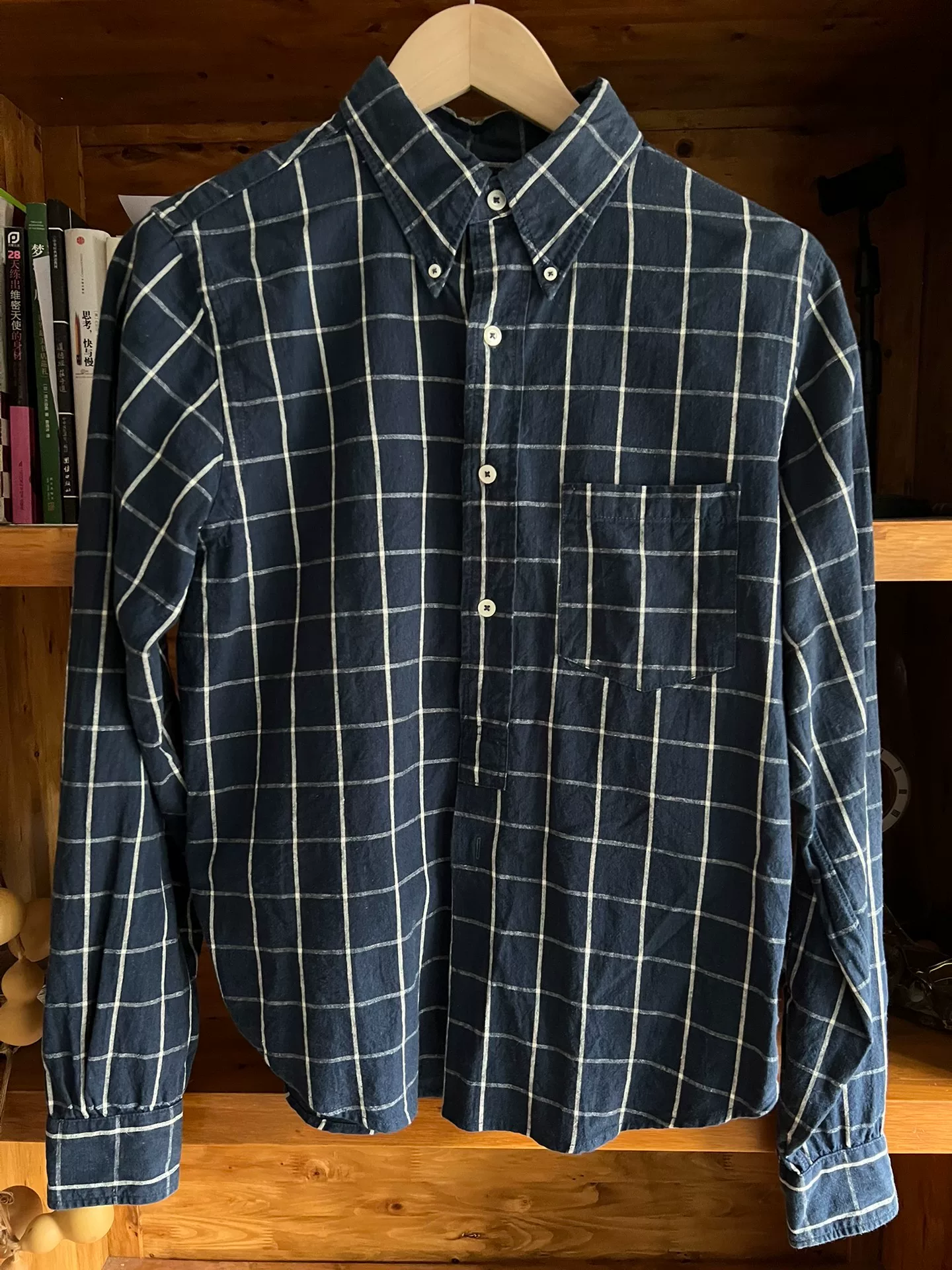 Freewheelers Vintage Indigo Check Linen Shirt