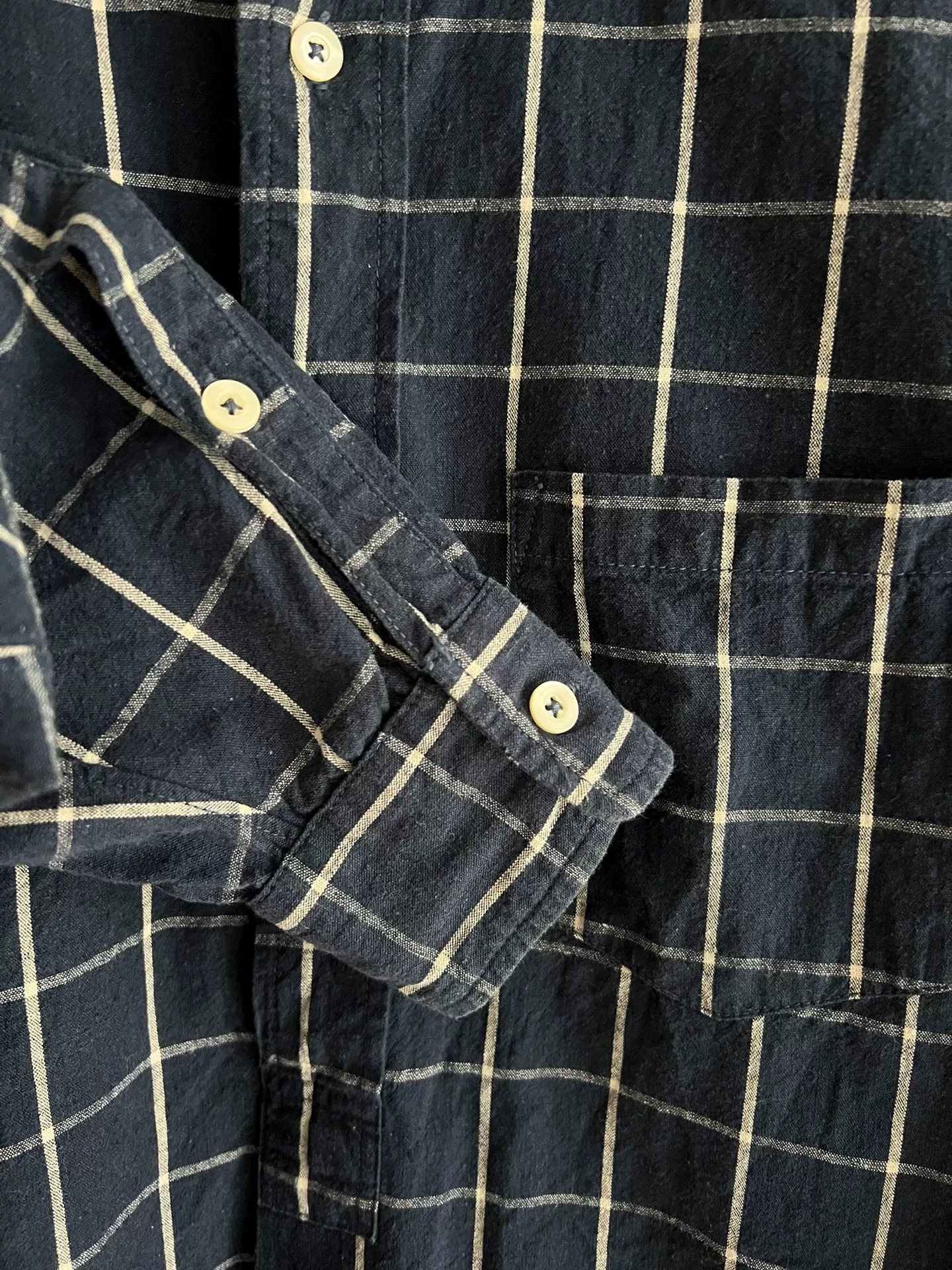 Freewheelers Vintage Indigo Check Linen Shirt — back