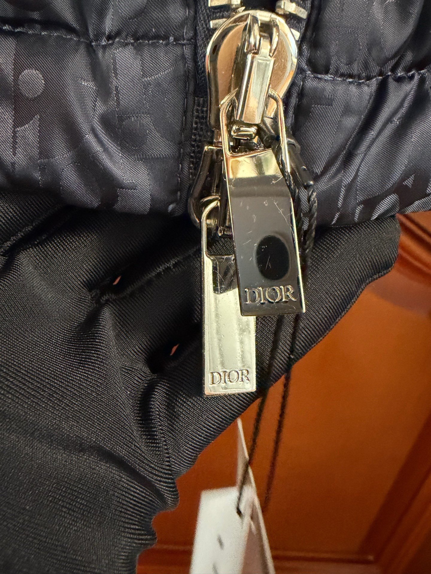 Dior Dark Blue All-Over Logo Puffer Jacket — detail
