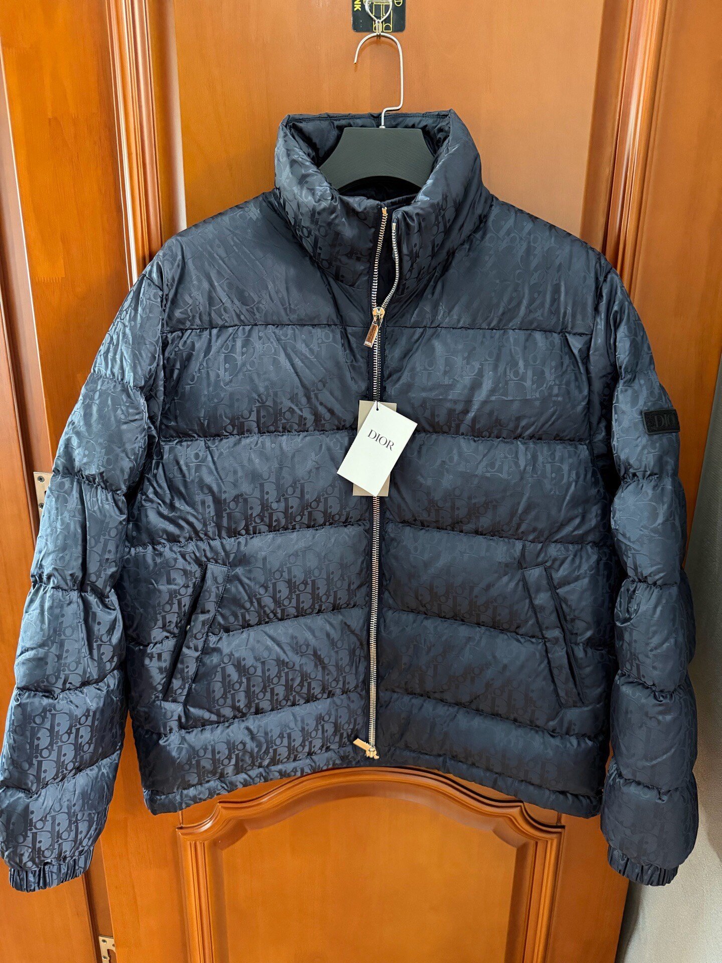 Dior Dark Blue All-Over Logo Puffer Jacket