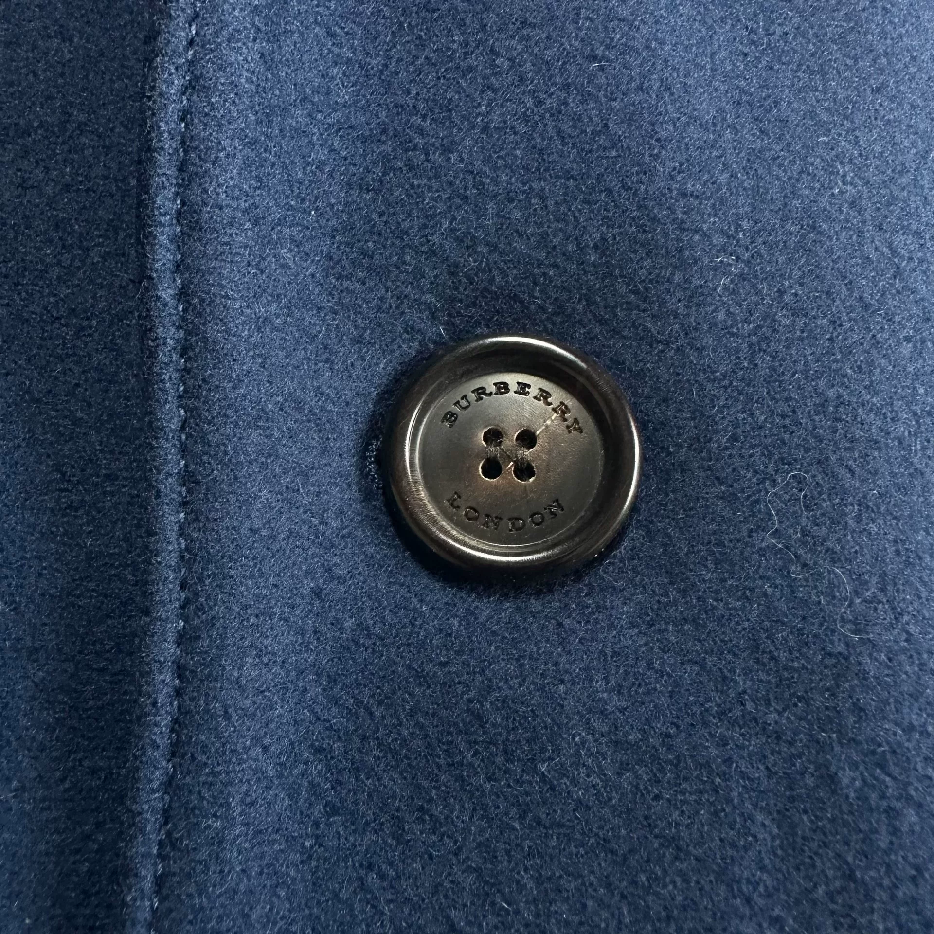 Burberry Blue Mid-Length Chester Coat — detail