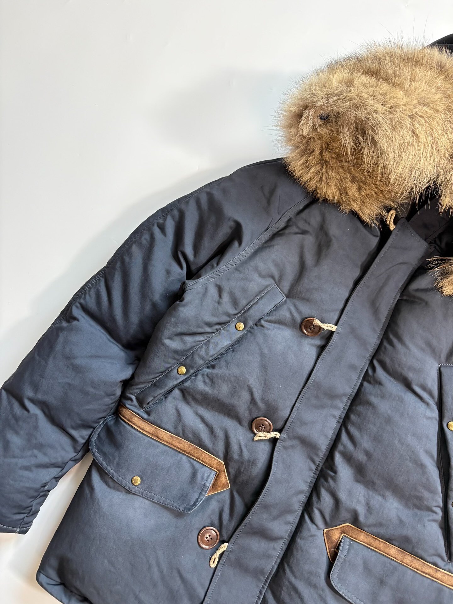 VISVIM VALDEZ DOWN WOLF FUR COAT — front