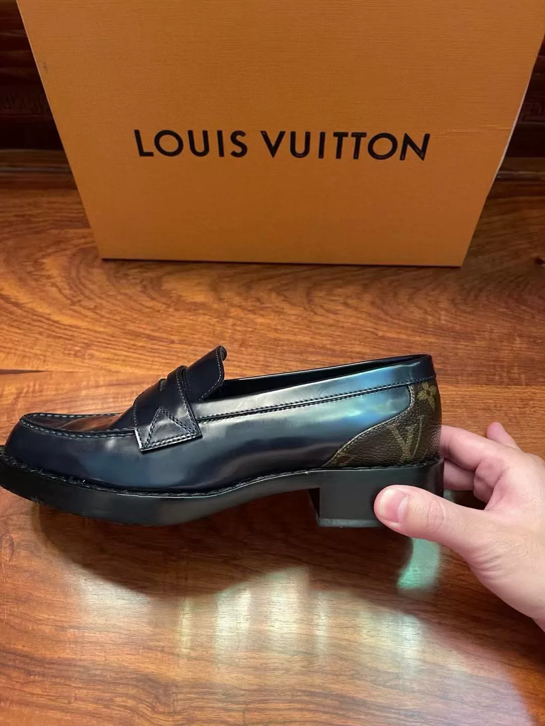Louis Vuitton Black Patent Leather Loafers — detail