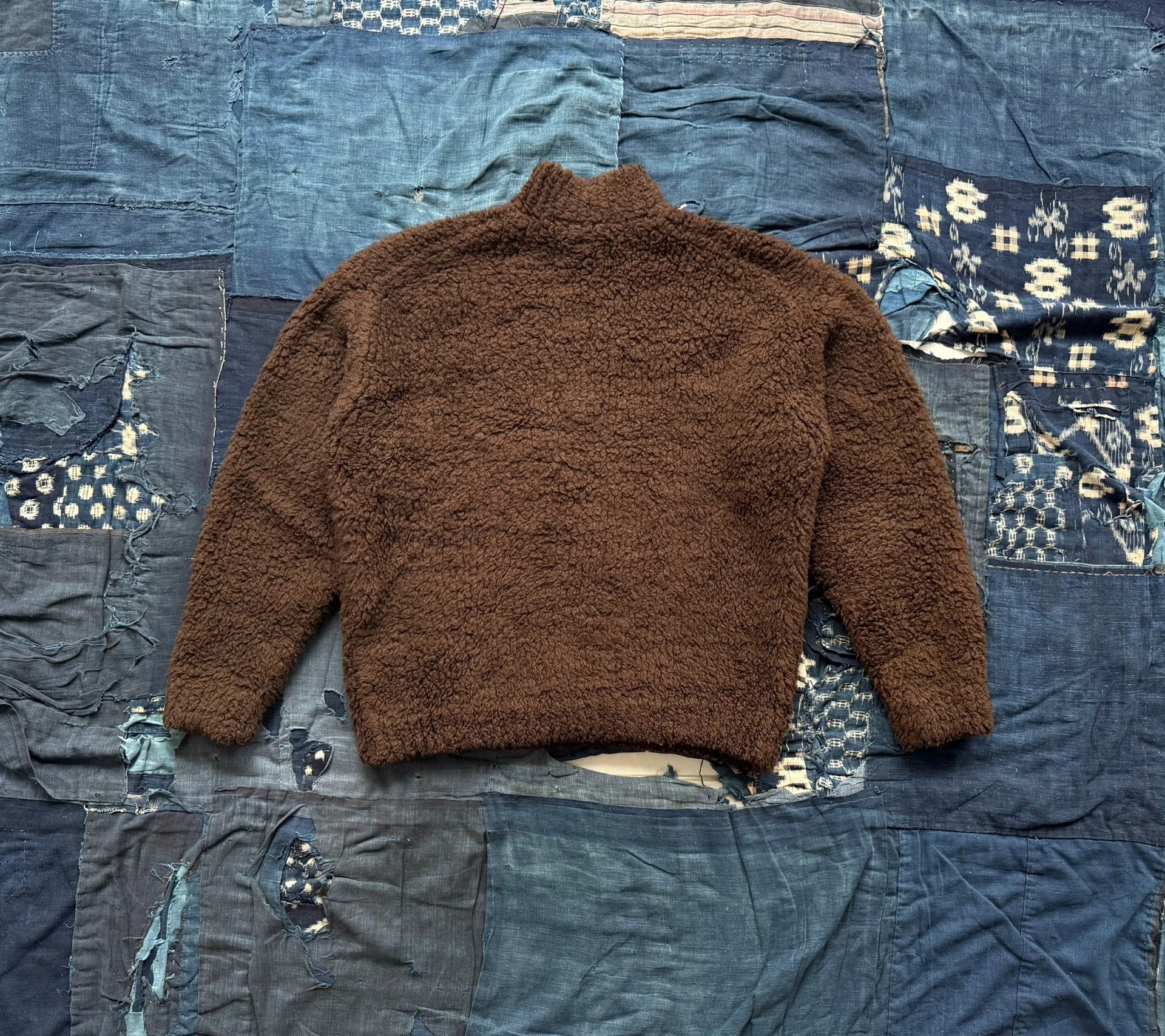 AURALEE Boa Knit Half-Zip Sweater Jacket — front