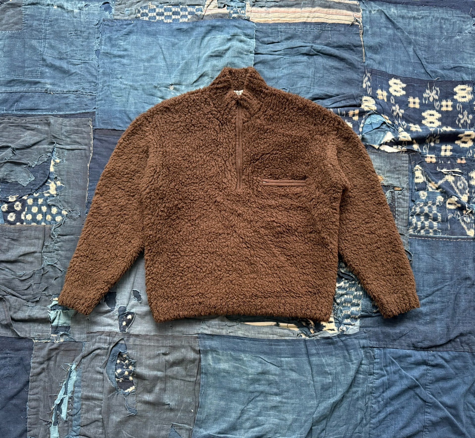 AURALEE Boa Knit Half-Zip Sweater Jacket