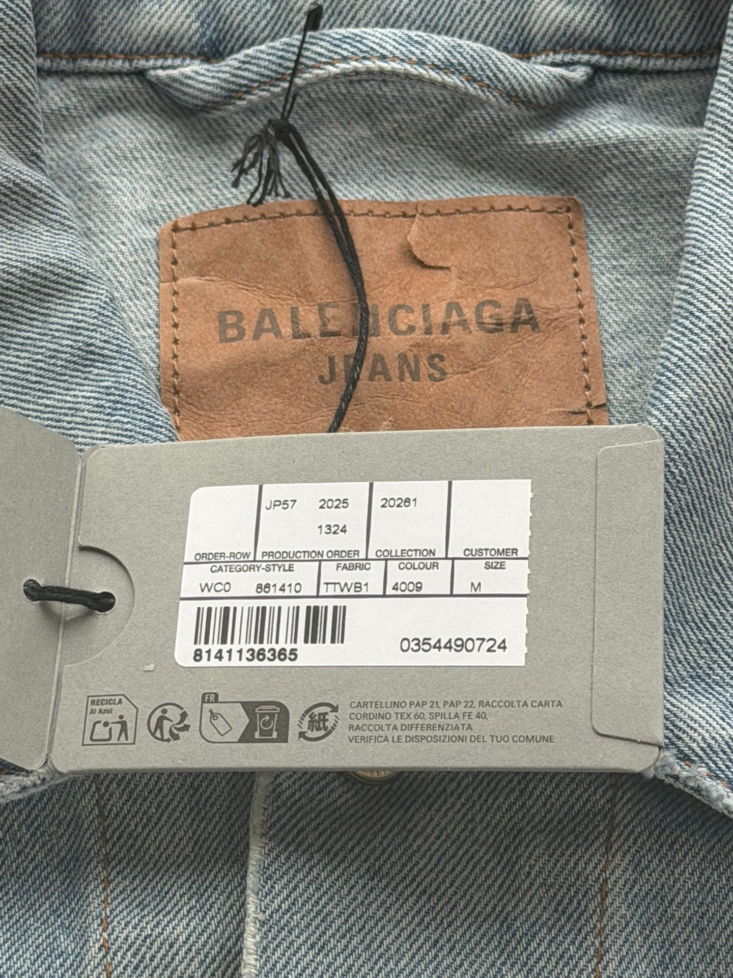 Balenciaga SS26 Tape Denim Jacket — label