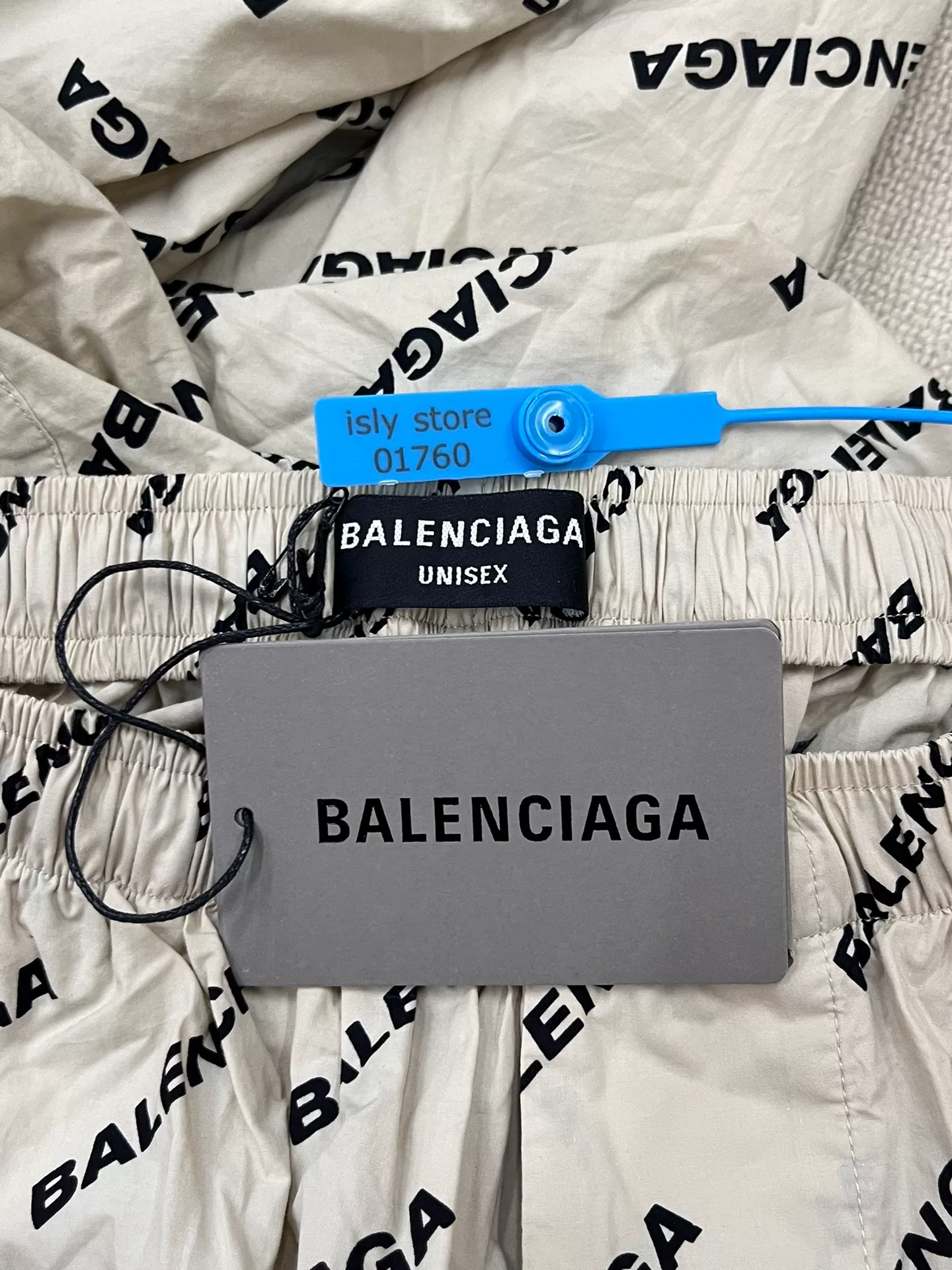 Balenciaga Beige All-Over Logo Pants — detail