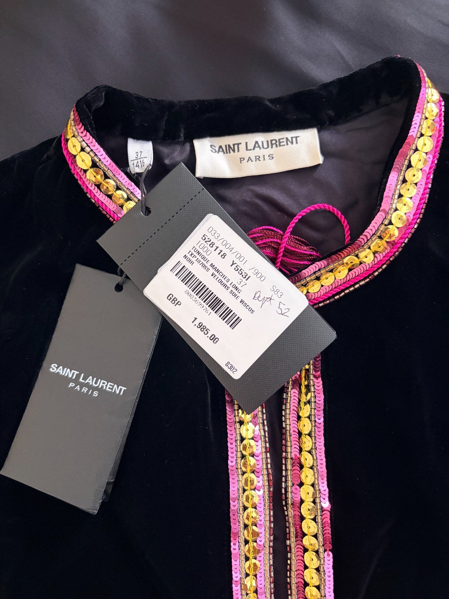 Saint Laurent 18FW Ethnic Velvet Shirt — detail