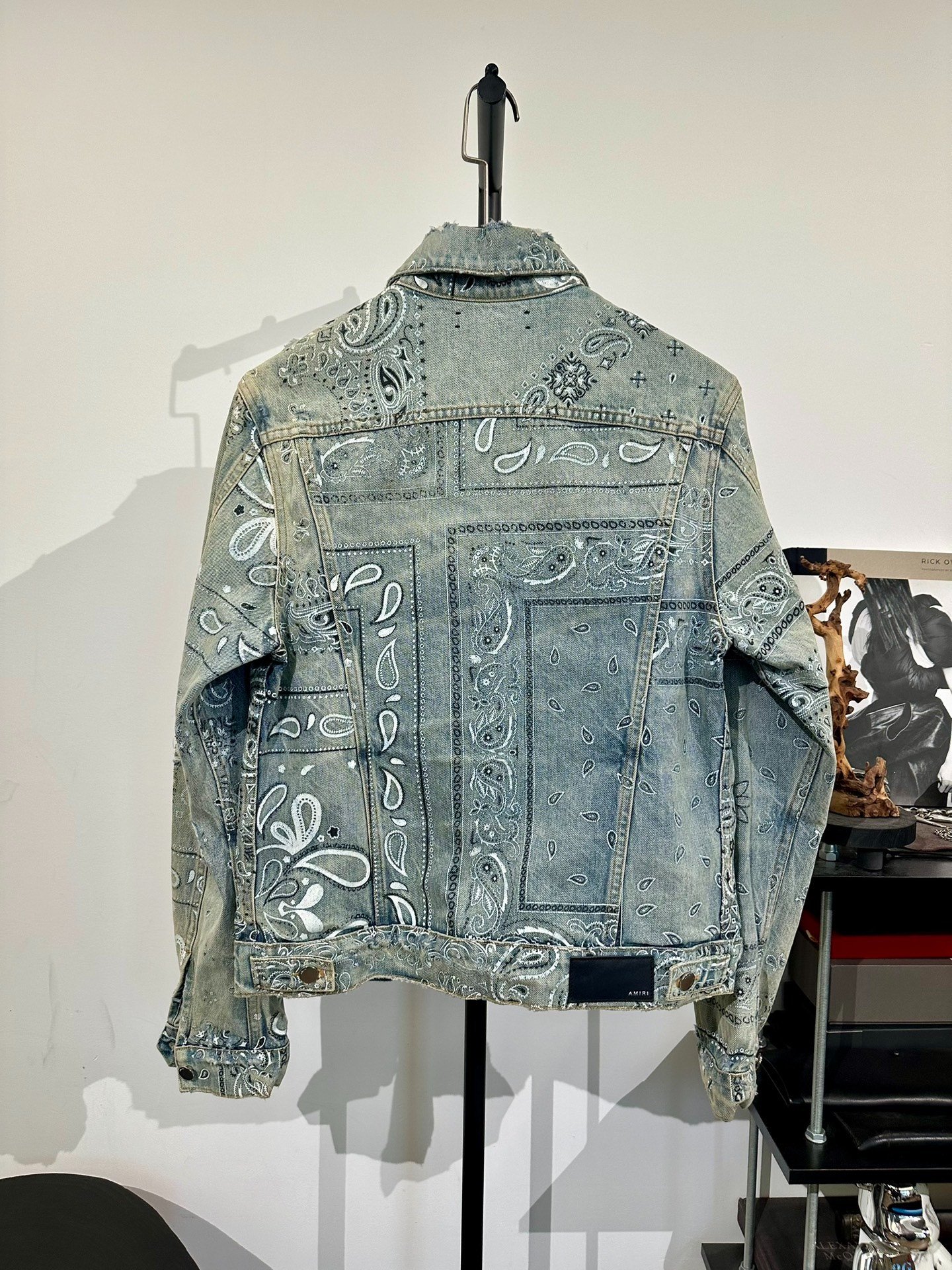 Amiri Paisley Distressed Denim Jacket — front