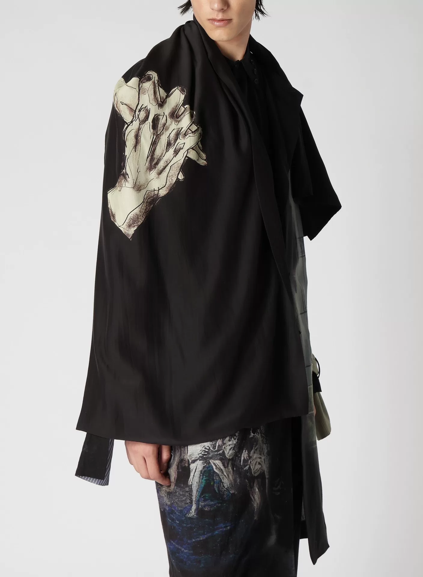 Yohji Yamamoto 24SS Silk Shawl Coat — detail