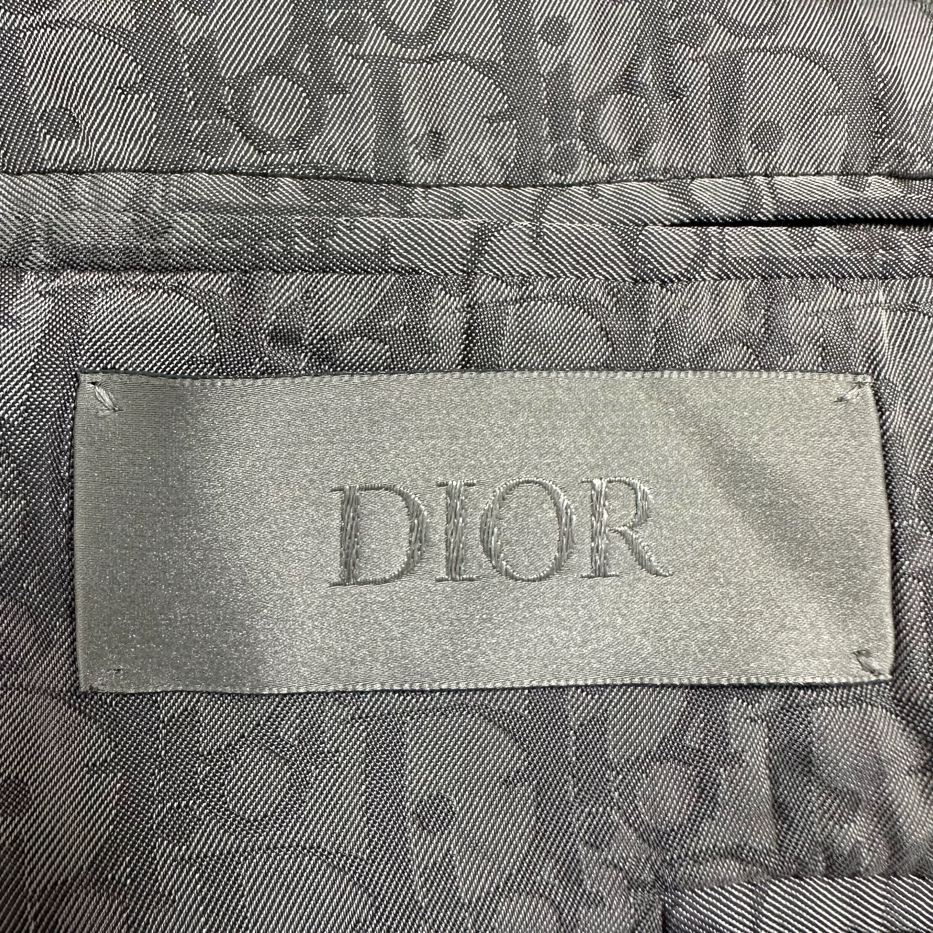 Dior Light Gray Wool Logo Lining Suit — label