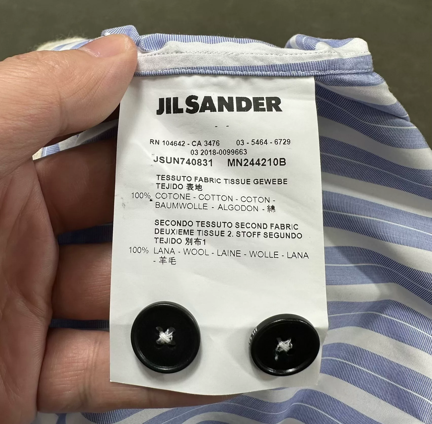 Jil Sander Blue Vertical Stripe Shirt — label